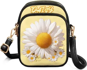 Small Crossbody Bags for Women, Daisy Sunflowers Cross Over Purse PU Leather Shoulder Handbags for Travel, Work