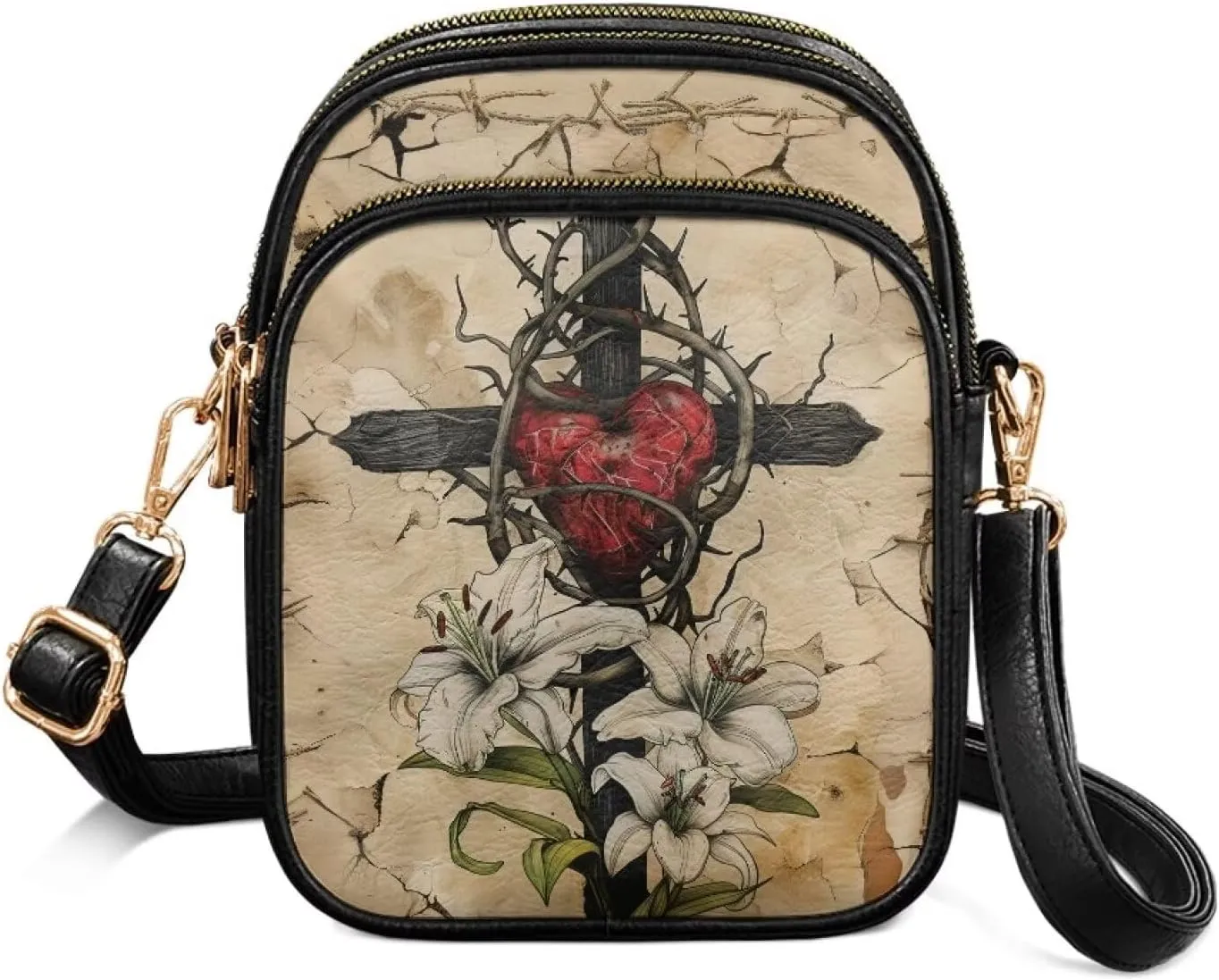 Small Crossbody Bags for Women, Daisy Sunflowers Cross Over Purse PU Leather Shoulder Handbags for Travel, Work