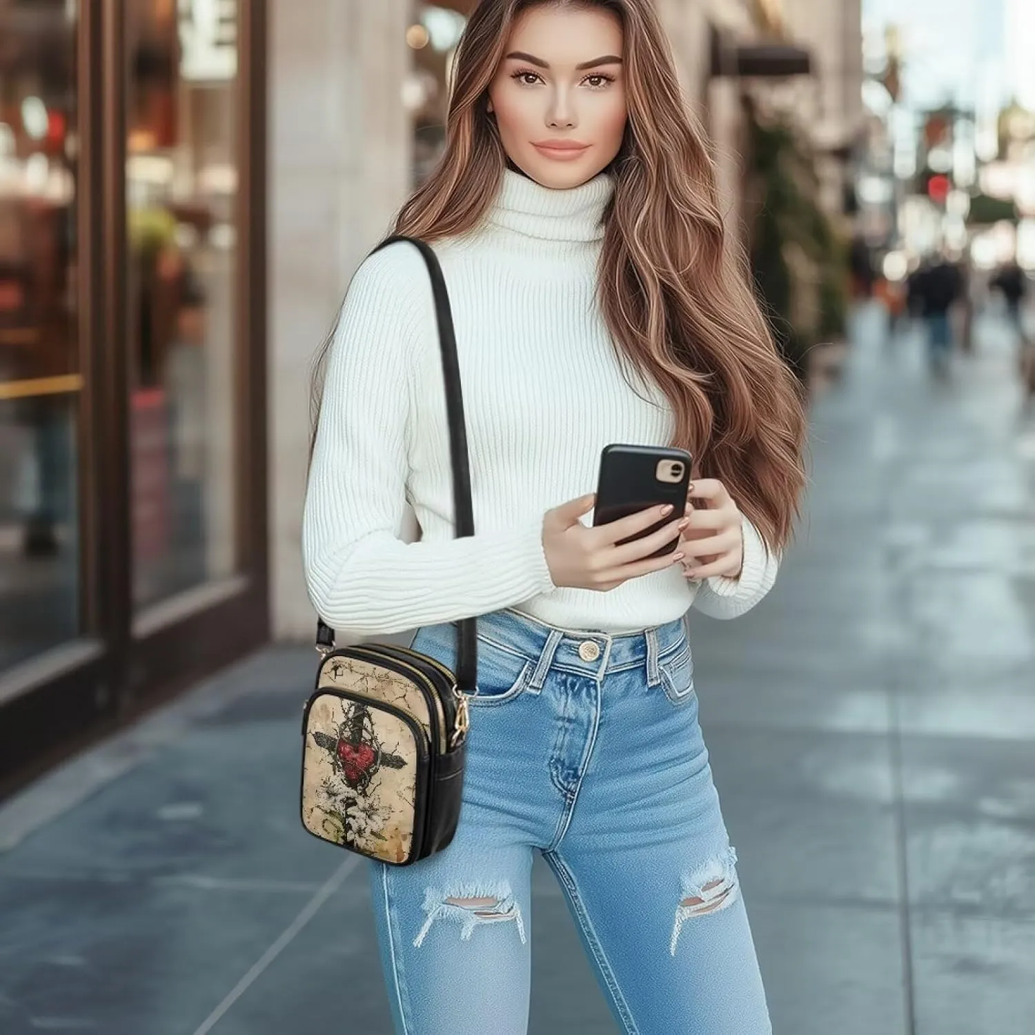 Small Crossbody Bags for Women, Daisy Sunflowers Cross Over Purse PU Leather Shoulder Handbags for Travel, Work