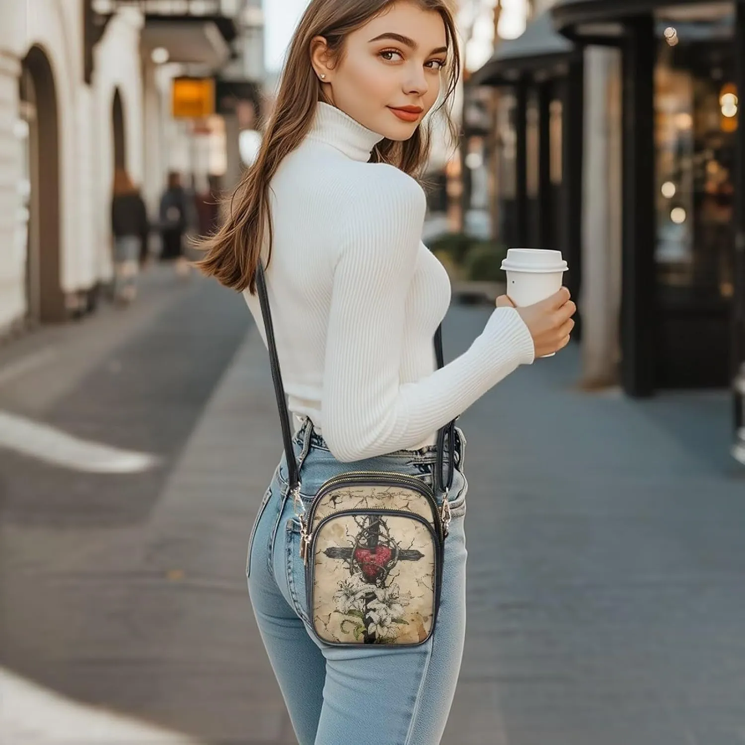 Small Crossbody Bags for Women, Daisy Sunflowers Cross Over Purse PU Leather Shoulder Handbags for Travel, Work