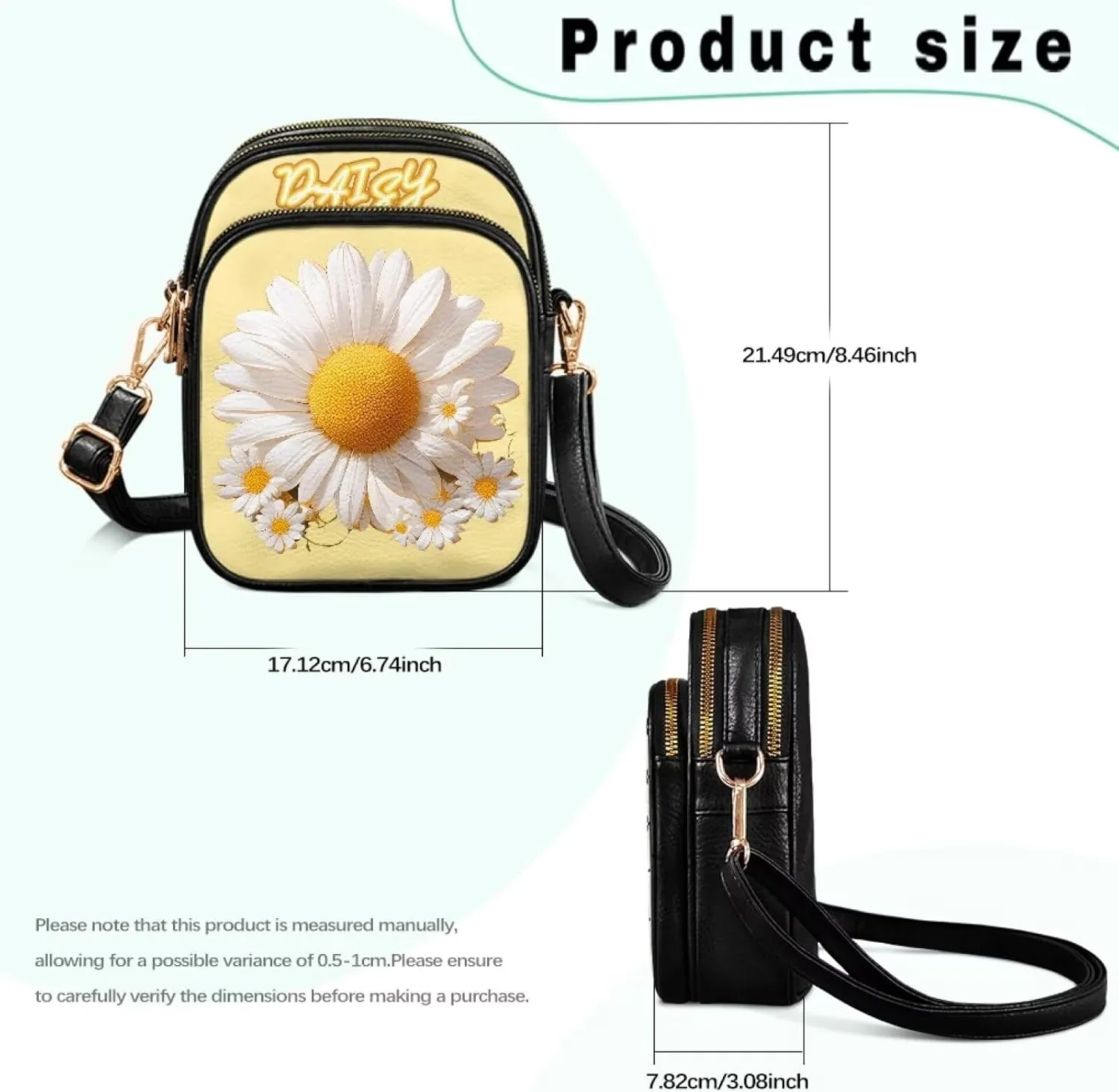 Small Crossbody Bags for Women, Daisy Sunflowers Cross Over Purse PU Leather Shoulder Handbags for Travel, Work