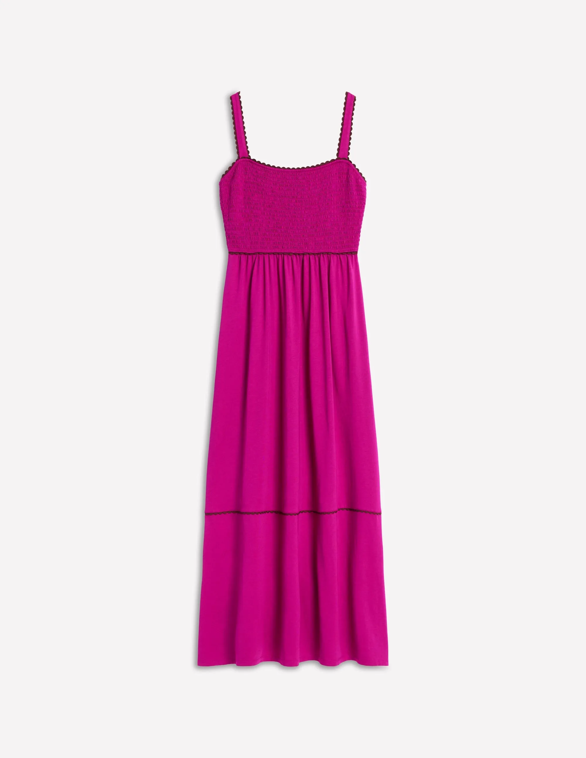 Smocked Trim Maxi Dress-Fuchsia
