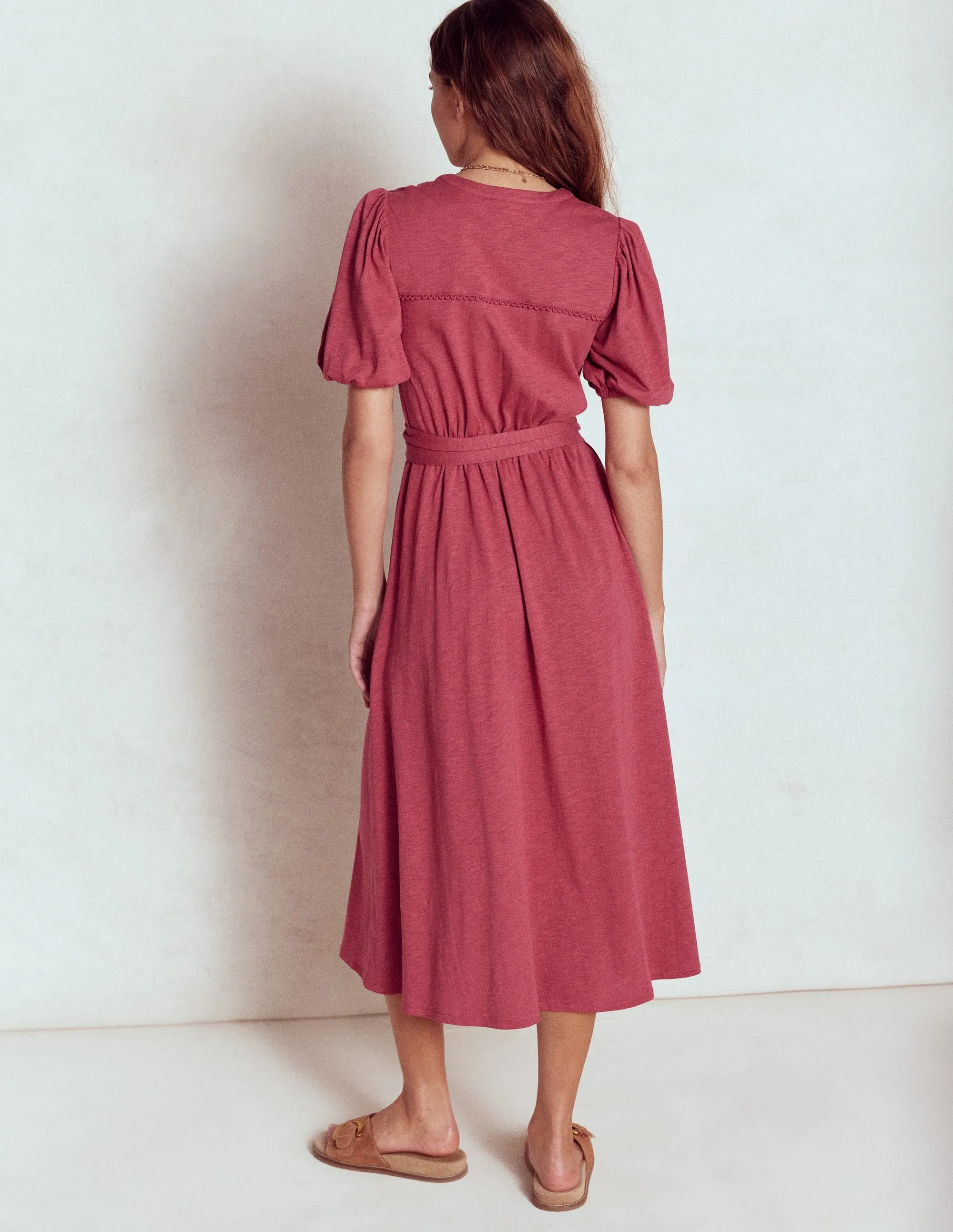 Sofia Trim Jersey Midi Dress-Terracotta Red