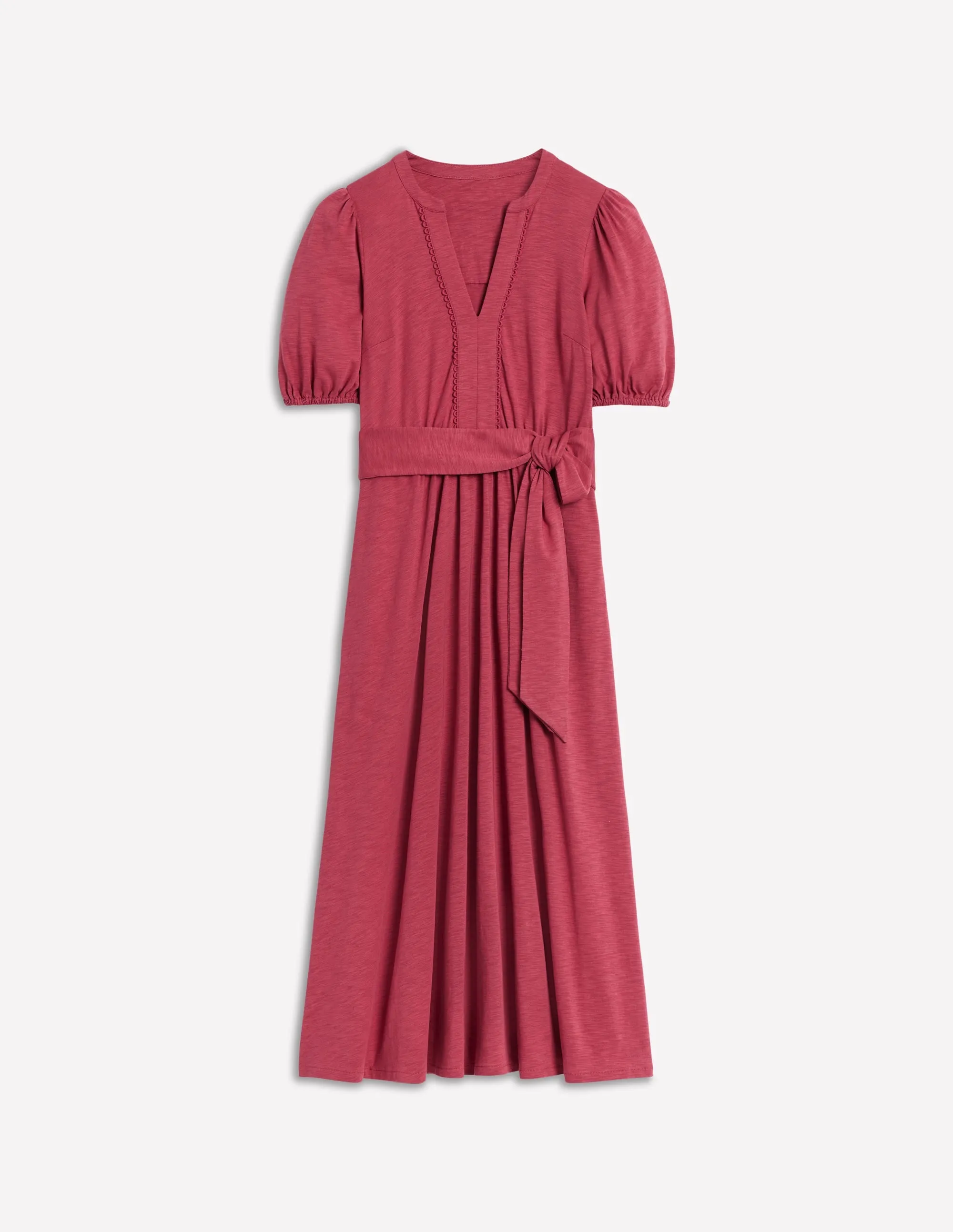 Sofia Trim Jersey Midi Dress-Terracotta Red