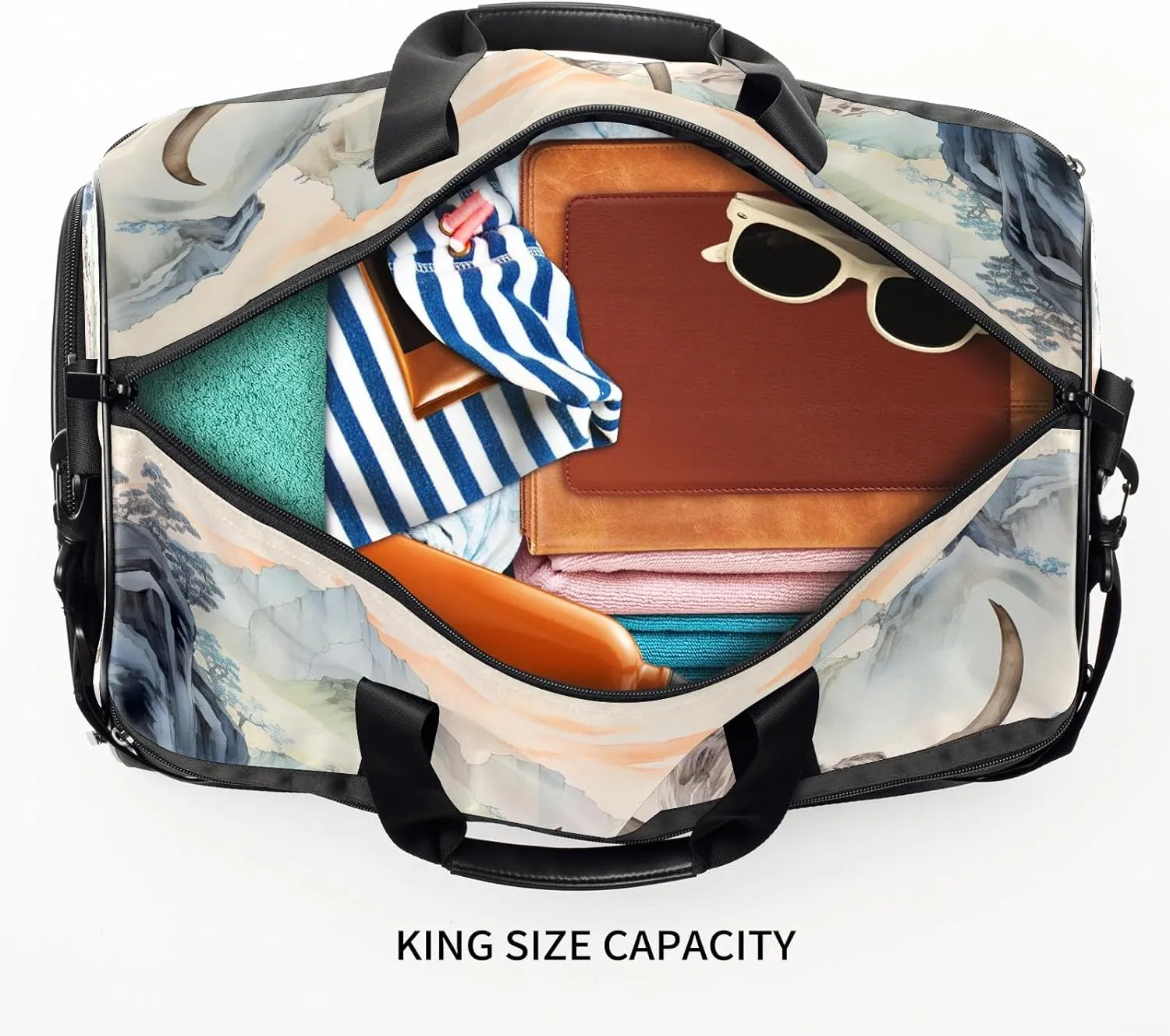 Sports Gym Bag for Women, Sport Duffle Workout Bags with Shoe Compartment, Small Womens Gym Bags, Chinese Painting Cow - 3