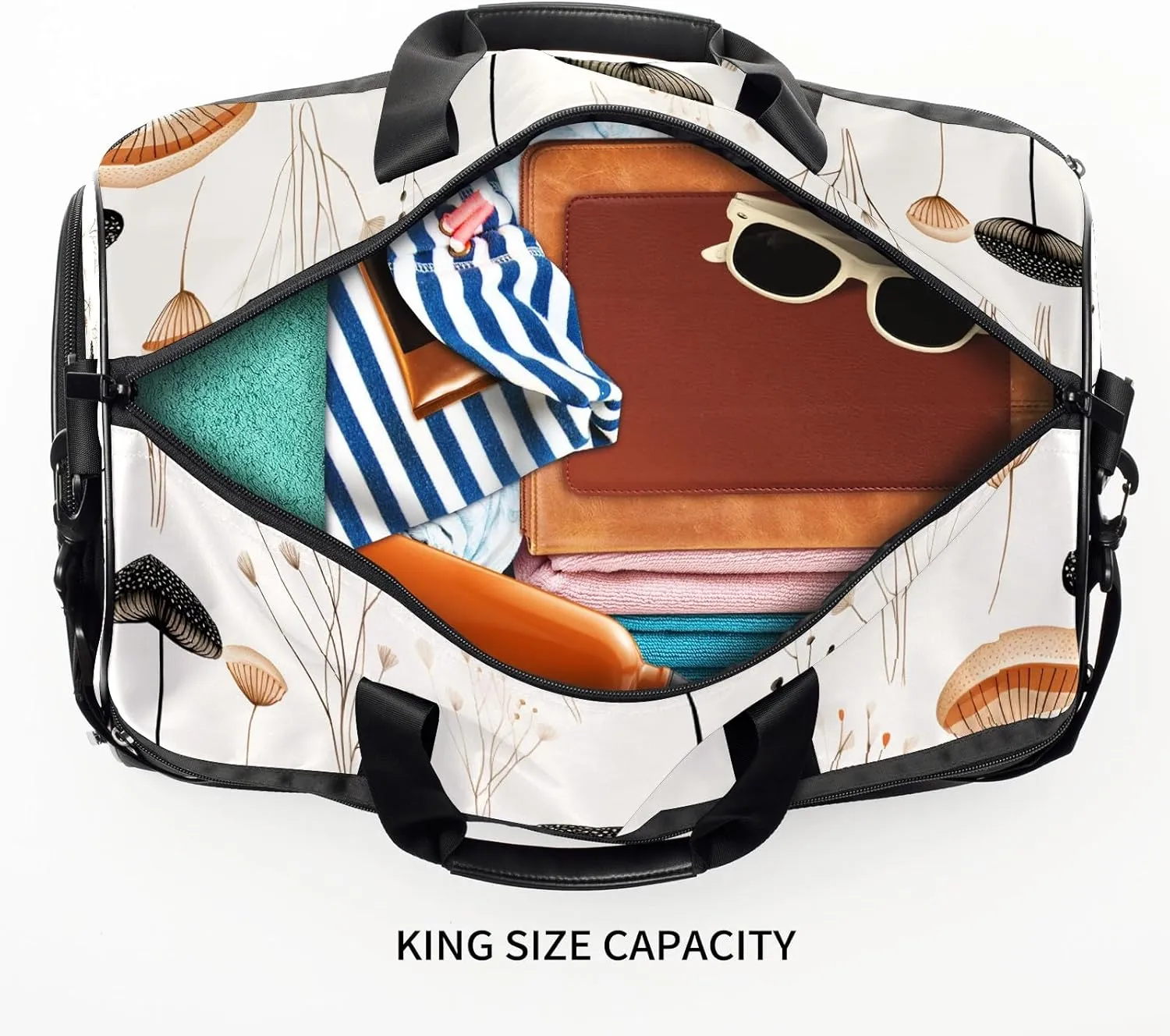 Sports Gym Bag for Women, Sport Duffle Workout Bags with Shoe Compartment, Small Womens Gym Bags, Chinese Painting Mushroom - 1