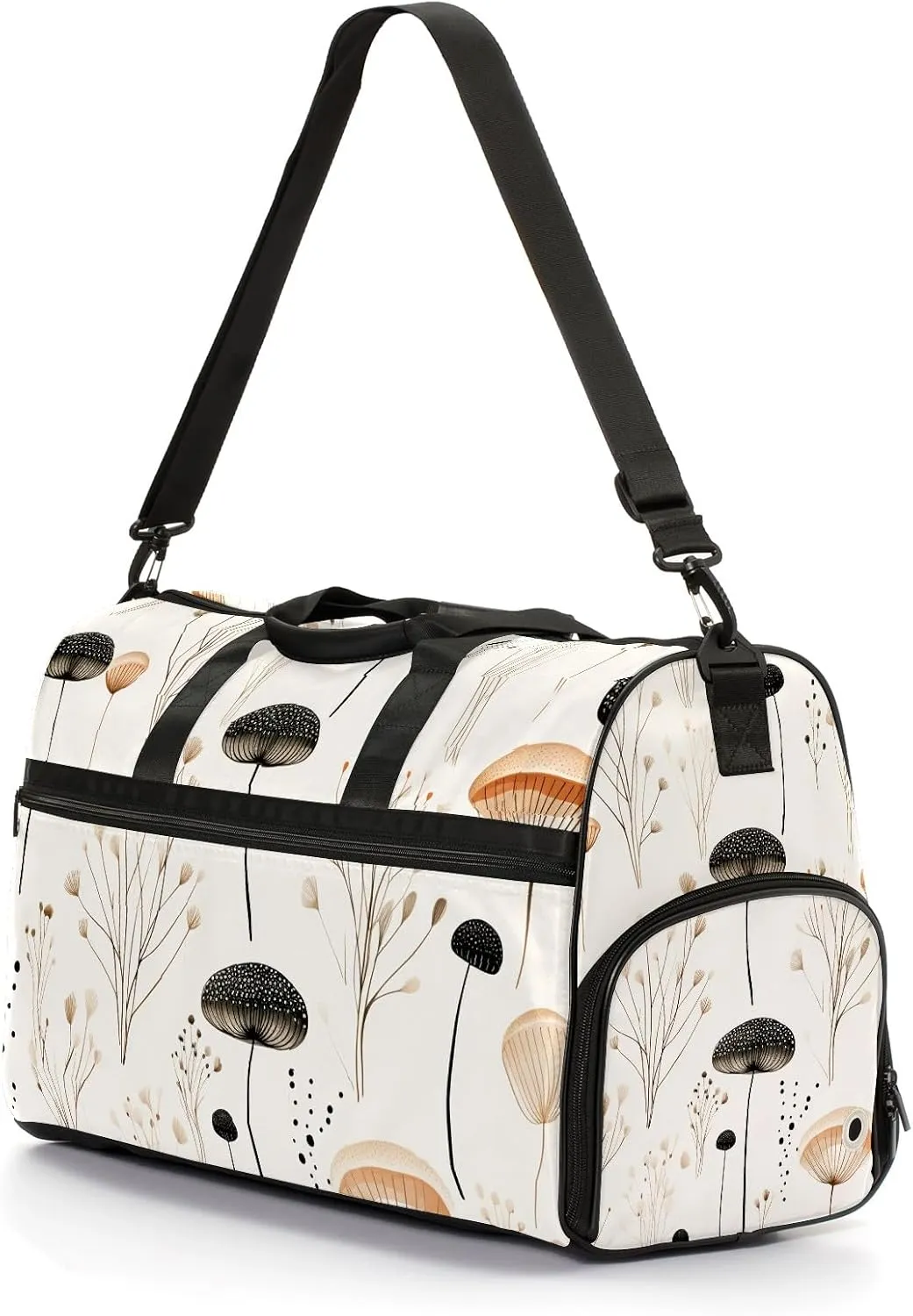 Sports Gym Bag for Women, Sport Duffle Workout Bags with Shoe Compartment, Small Womens Gym Bags, Chinese Painting Mushroom - 1