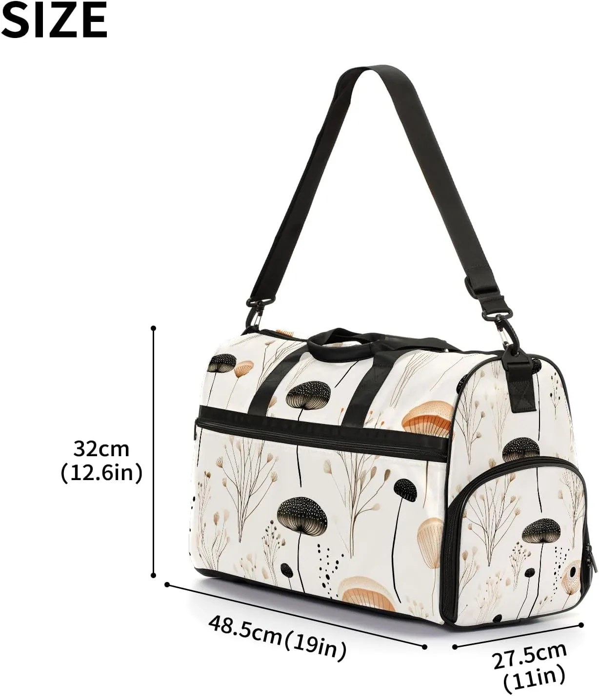 Sports Gym Bag for Women, Sport Duffle Workout Bags with Shoe Compartment, Small Womens Gym Bags, Chinese Painting Mushroom - 1