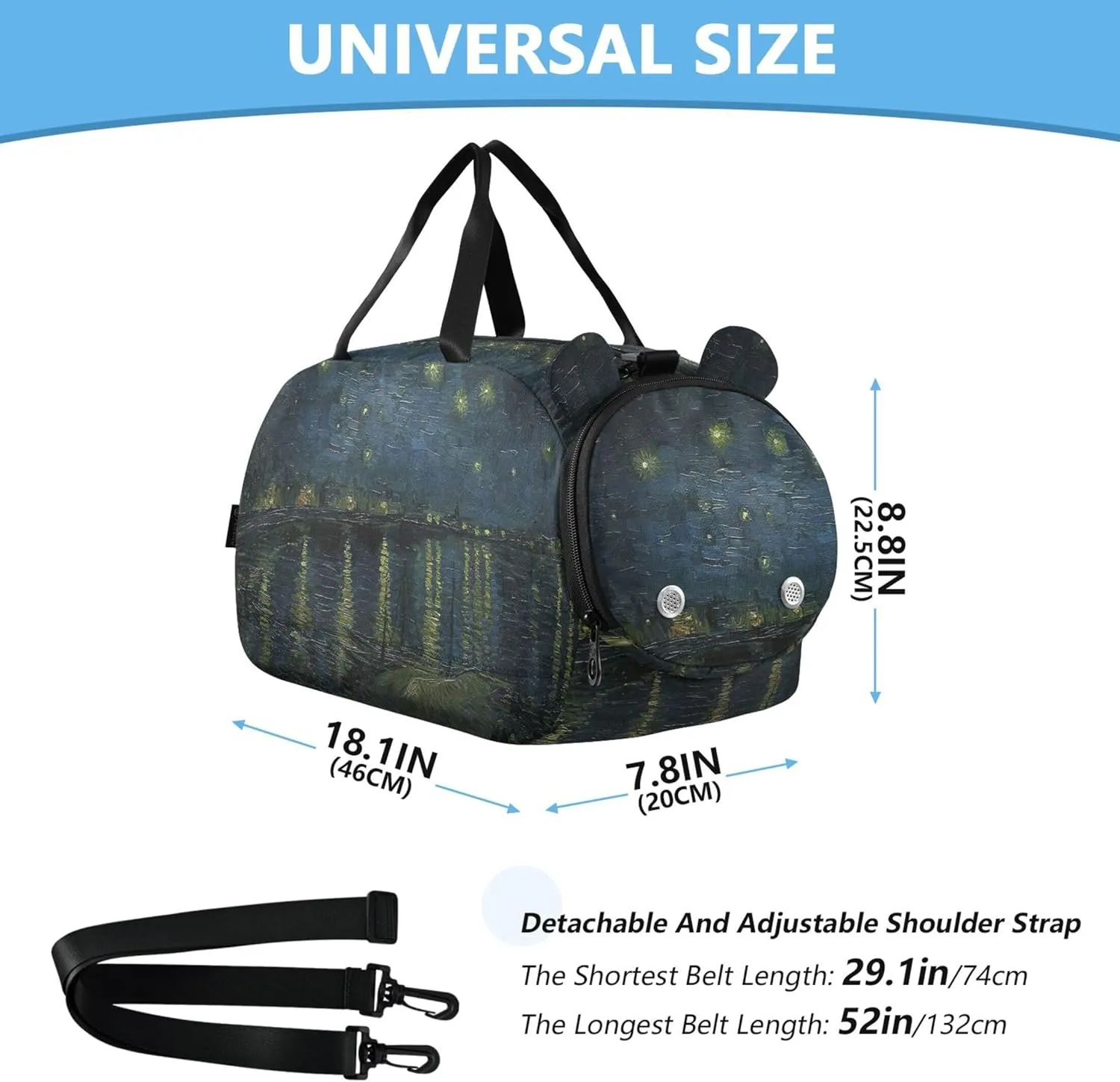 Starry Night Vangogh Prints Girls Duffle Bags for Travel Weekend Duffel Overnight with Shoulder Strap Carry on Duffel Bag Boys