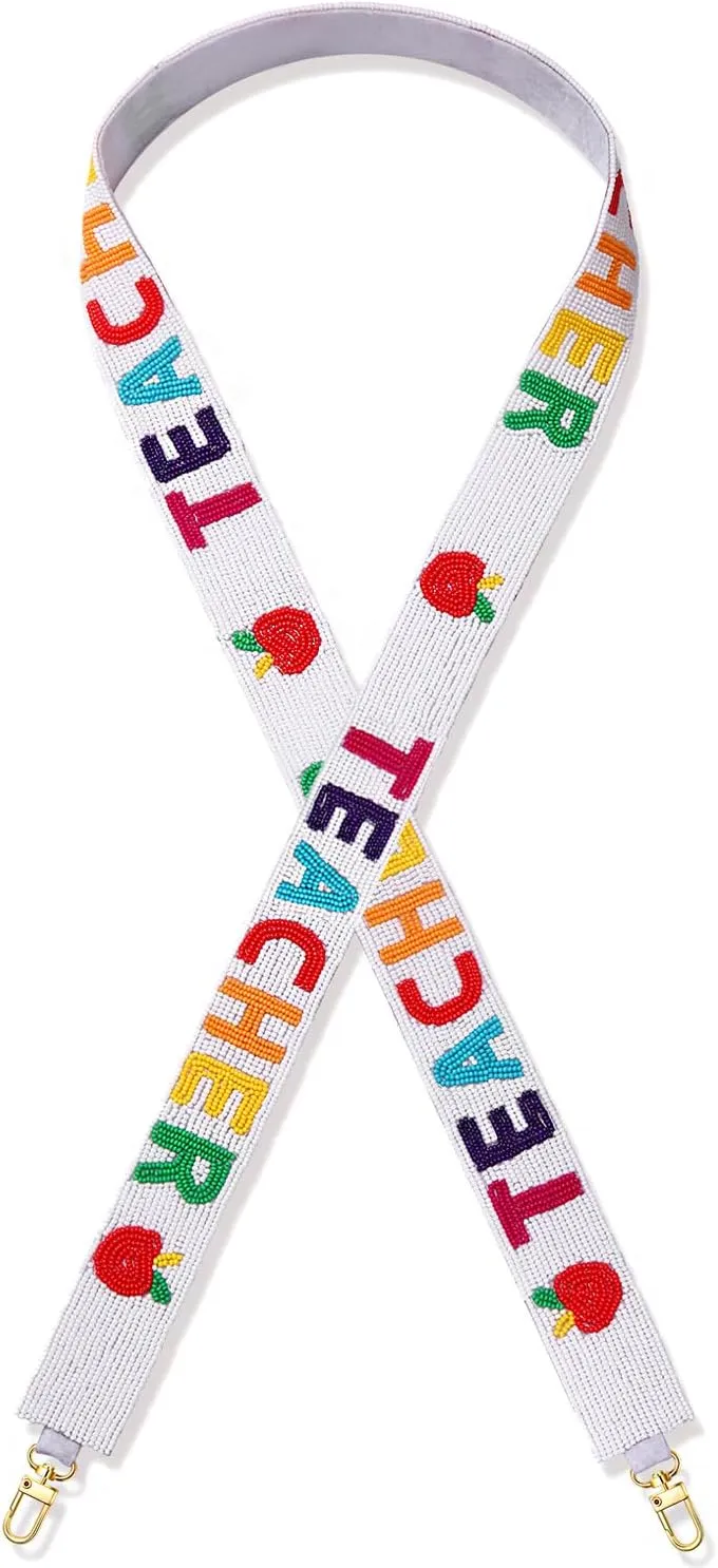 Teacher Purse Straps Replacement Crossbody Wide Shoulder Straps Beaded Teacher Purse Straps Handbag Strap Replacement Belts for Women Teacher Appreciation Gifts (Style D)