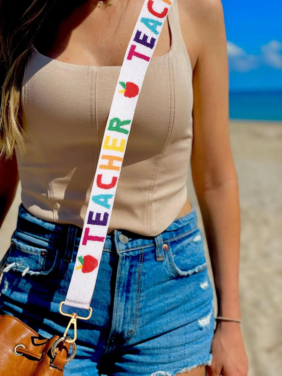 Teacher Purse Straps Replacement Crossbody Wide Shoulder Straps Beaded Teacher Purse Straps Handbag Strap Replacement Belts for Women Teacher Appreciation Gifts (Style D)