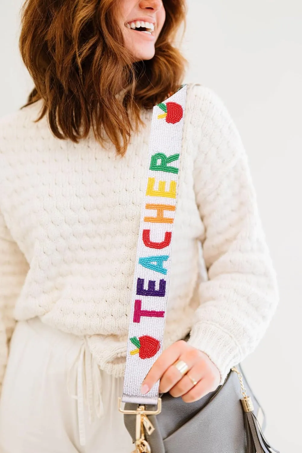 Teacher Purse Straps Replacement Crossbody Wide Shoulder Straps Beaded Teacher Purse Straps Handbag Strap Replacement Belts for Women Teacher Appreciation Gifts (Style D)