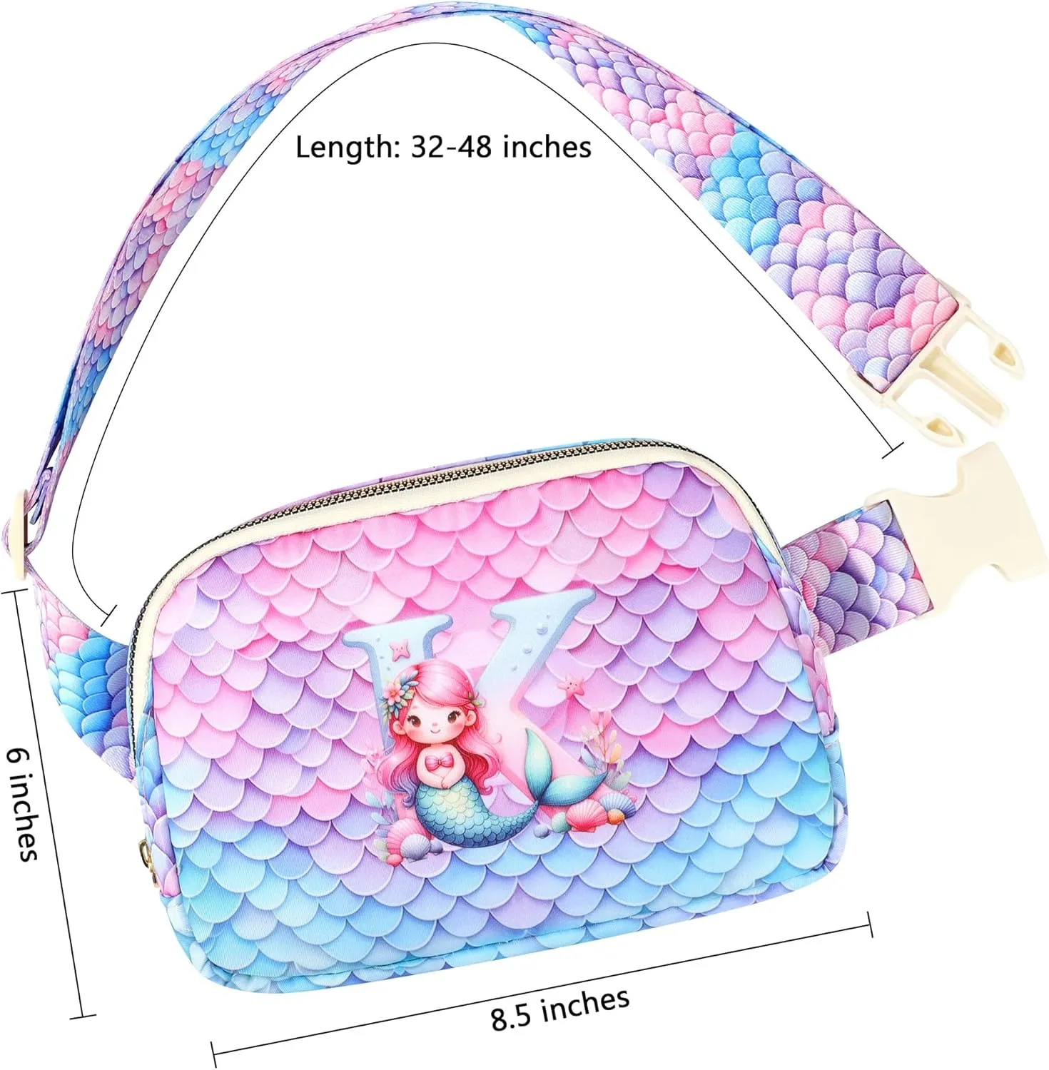 The Little Mermaid Gifts, Mermaids Accessories Jewelry, 3 4 5 6 7 Year Old Sweet Teen Girl Christmas Valentines Day Birthday Gifts Gift, Initial K Mermaid Fanny Pack Crossbody Belt Bag