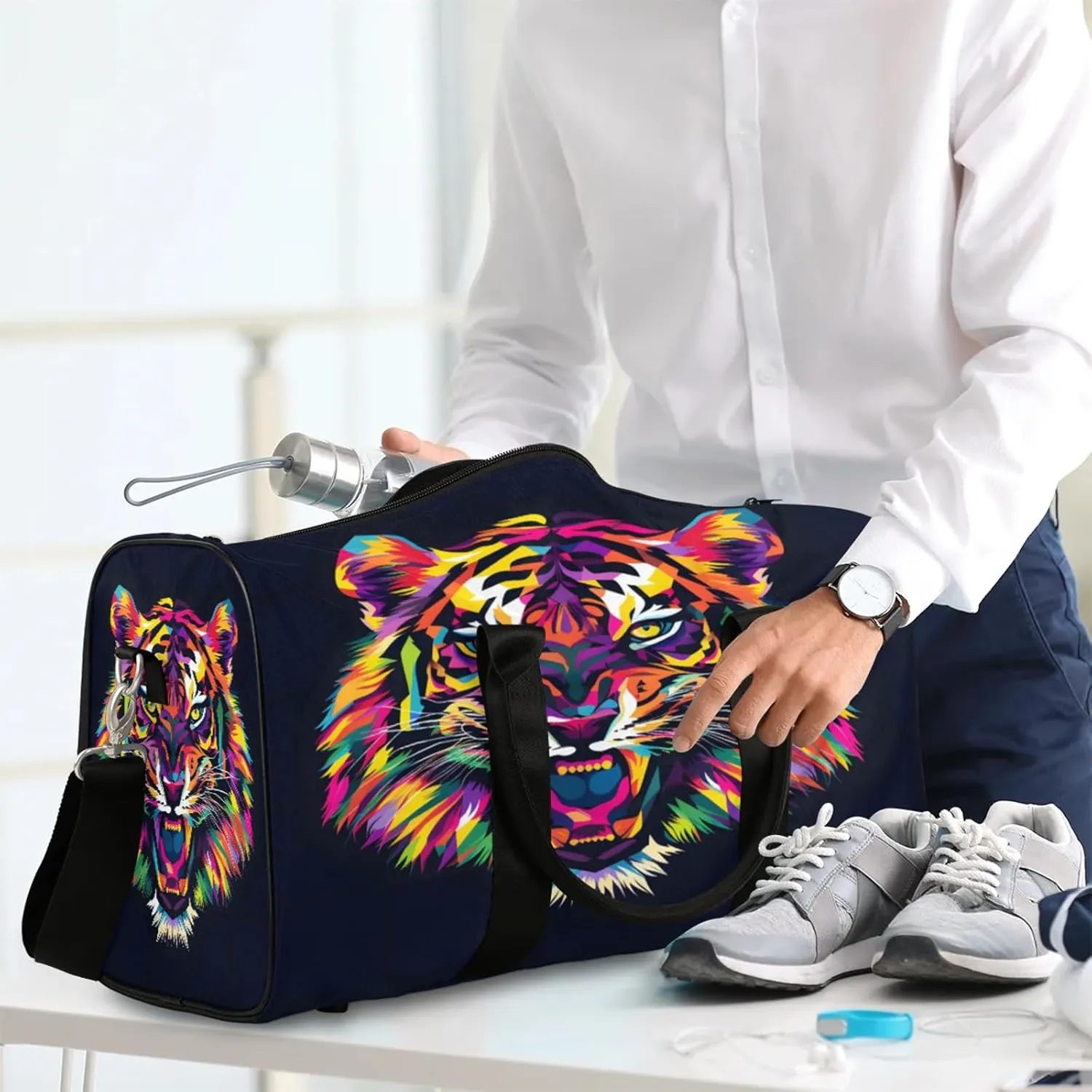 Tiger Travel Bag for Men Women, Gym Duffle Bags for Travel, Carry On Luggage Bag, Weekender Overnight Workout Bags