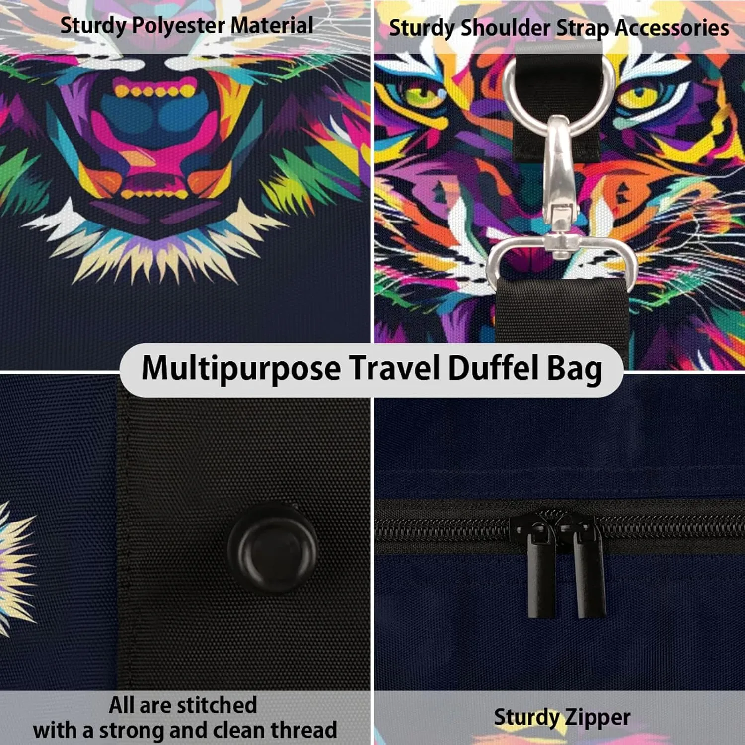 Tiger Travel Bag for Men Women, Gym Duffle Bags for Travel, Carry On Luggage Bag, Weekender Overnight Workout Bags