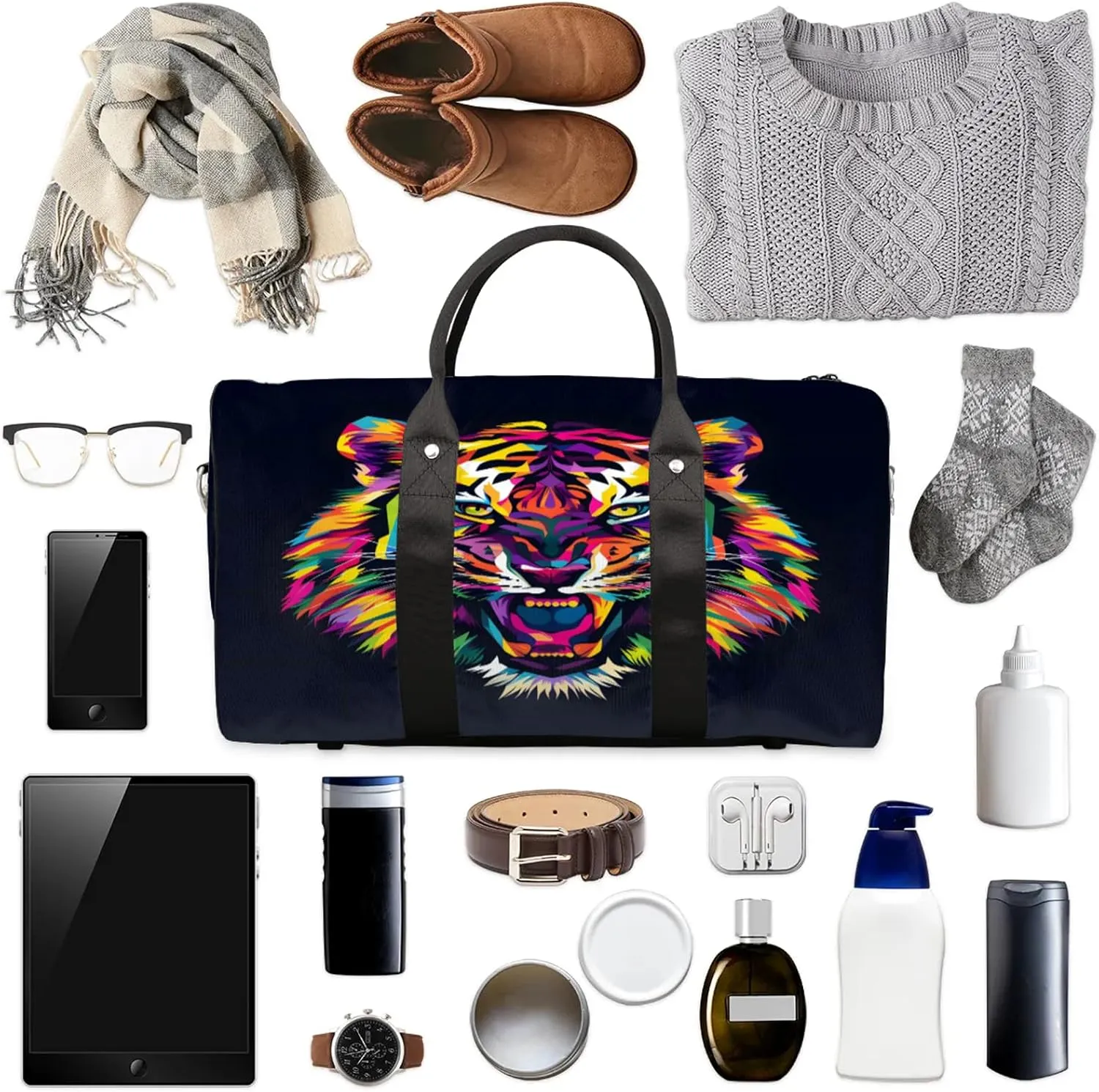 Tiger Travel Bag for Men Women, Gym Duffle Bags for Travel, Carry On Luggage Bag, Weekender Overnight Workout Bags