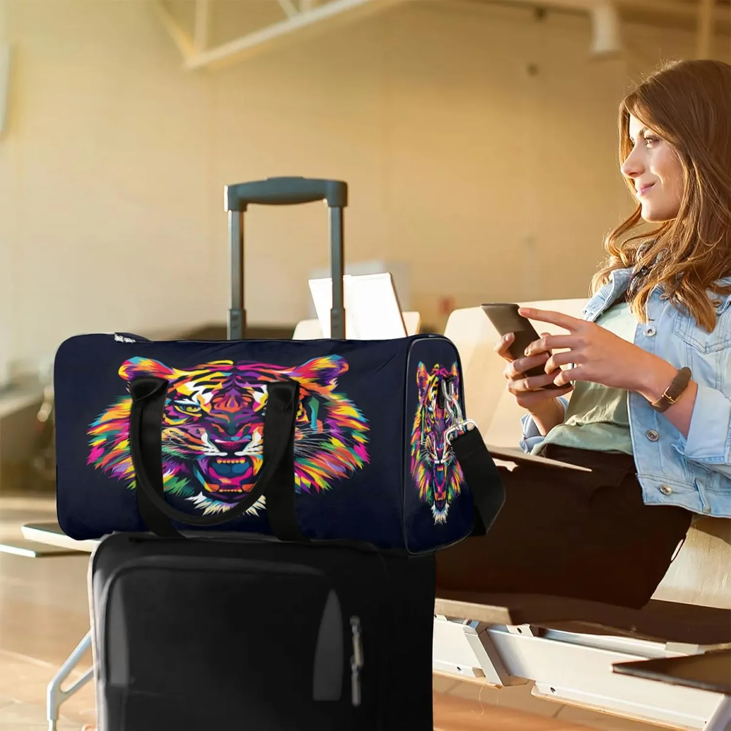Tiger Travel Bag for Men Women, Gym Duffle Bags for Travel, Carry On Luggage Bag, Weekender Overnight Workout Bags