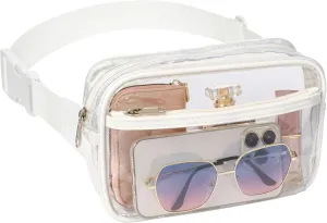 Veckle Clear Fanny Pack Stadium Approved - Clear Bag for Stadium Events Large Belt Bag for Women Transparent Waist Bag Crossbody with Adjustable Strap for Sports Concerts, White