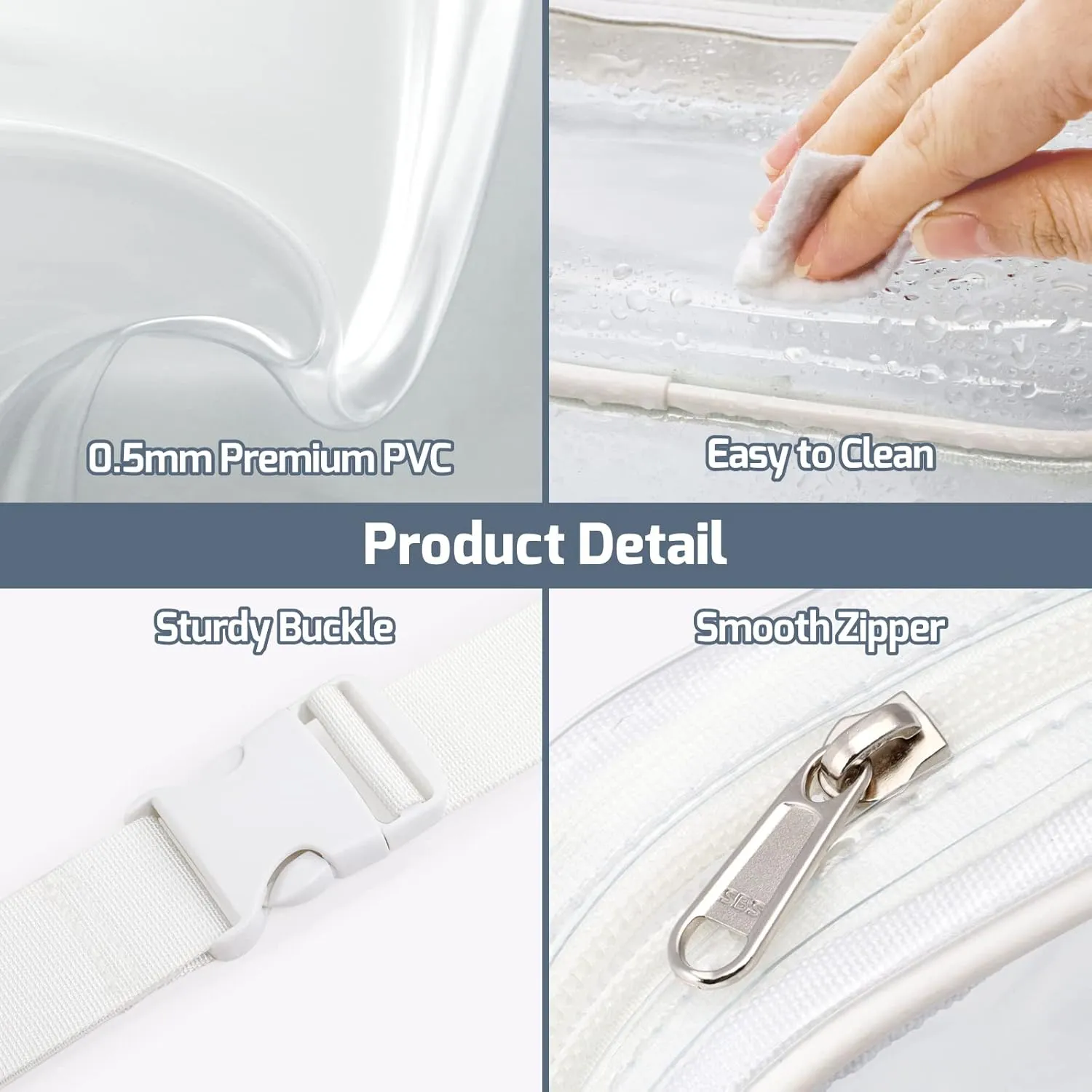 Veckle Clear Fanny Pack Stadium Approved - Clear Bag for Stadium Events Large Belt Bag for Women Transparent Waist Bag Crossbody with Adjustable Strap for Sports Concerts, White