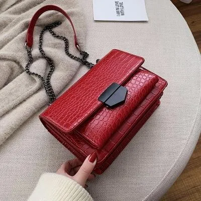Vintage Crocodile Pattern Chain Women's Shoulder Crossbody Bags Fashion Ladies Messenger Bag Evening Clutch Female Purses