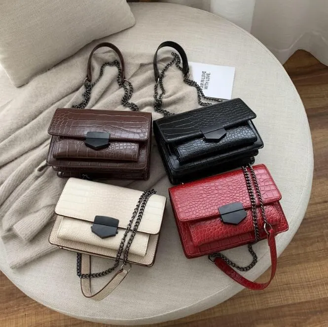 Vintage Crocodile Pattern Chain Women's Shoulder Crossbody Bags Fashion Ladies Messenger Bag Evening Clutch Female Purses