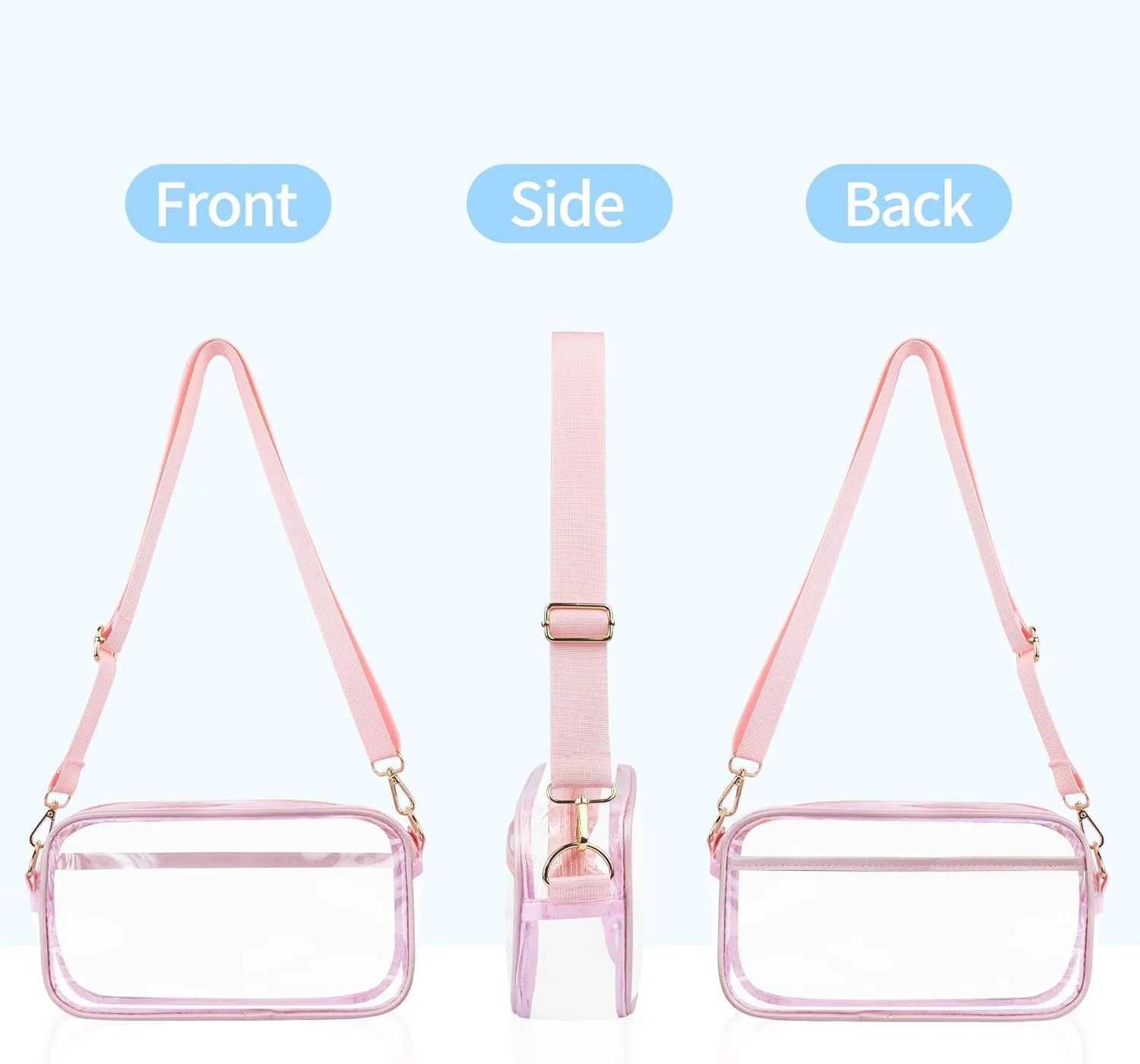 VOROLO Large Clear Crossbody Bag,Stadium Approved Small See Through Purse Handbag with Adjustable Shoulder Strap for Sports Pink