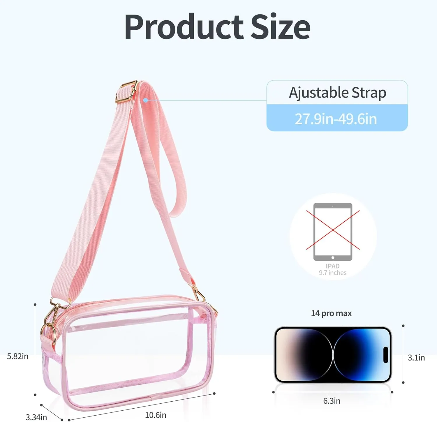 VOROLO Large Clear Crossbody Bag,Stadium Approved Small See Through Purse Handbag with Adjustable Shoulder Strap for Sports Pink