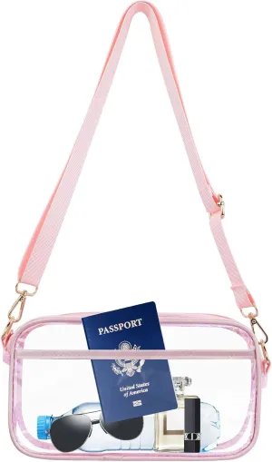 VOROLO Large Clear Crossbody Bag,Stadium Approved Small See Through Purse Handbag with Adjustable Shoulder Strap for Sports Pink