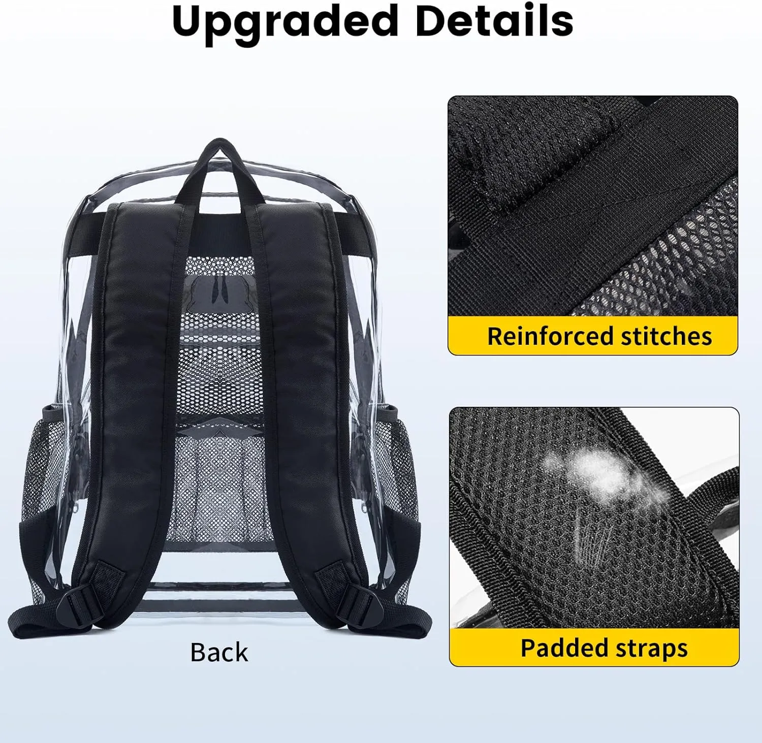 Vorspack Clear Backpack Heavy Duty PVC Transparent Backpack with Reinforced Strap for College Workplace - Black