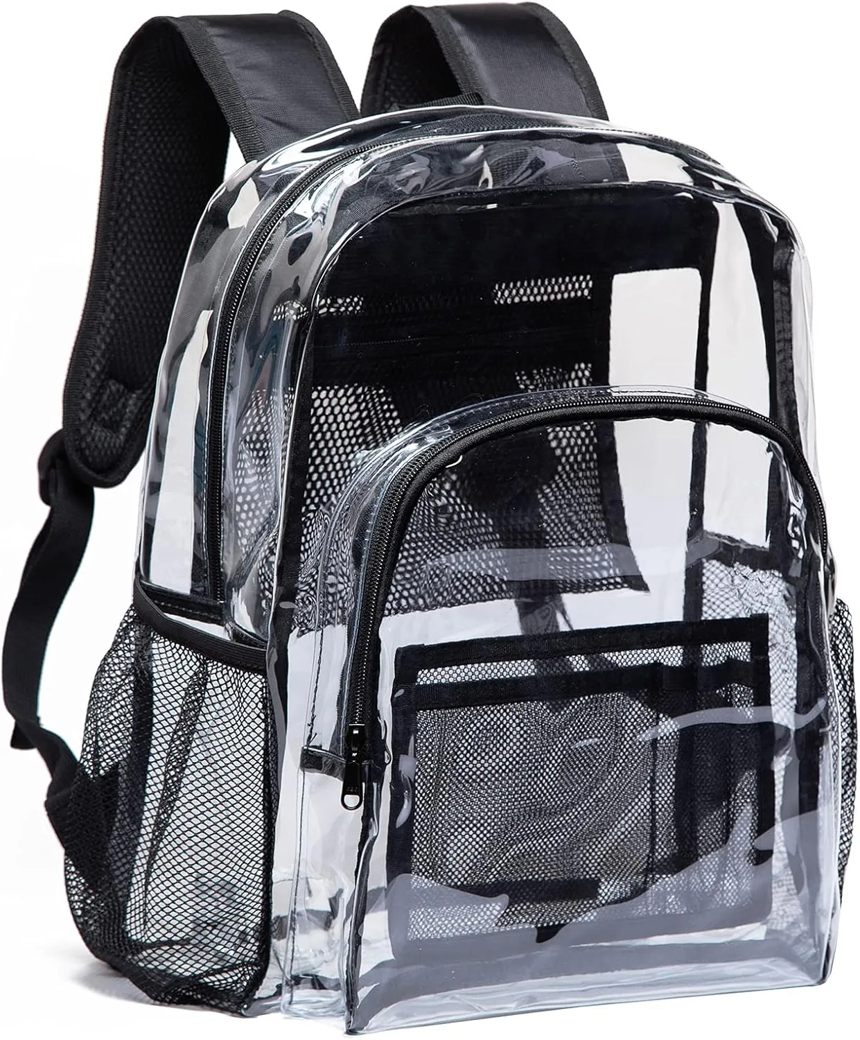 Vorspack Clear Backpack Heavy Duty PVC Transparent Backpack with Reinforced Strap for College Workplace - Black