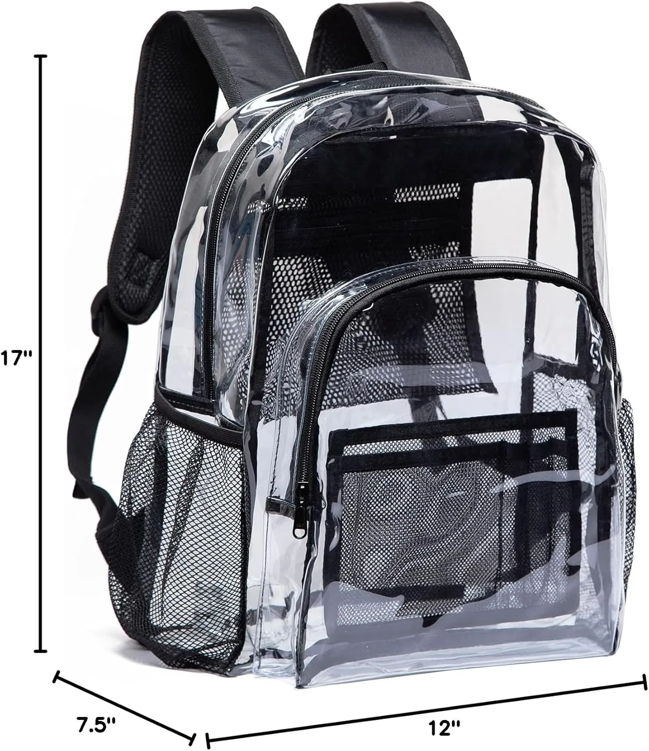 Vorspack Clear Backpack Heavy Duty PVC Transparent Backpack with Reinforced Strap for College Workplace - Black