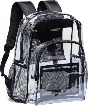 Vorspack Clear Backpack Heavy Duty PVC Transparent Backpack with Reinforced Strap for College Workplace - Black