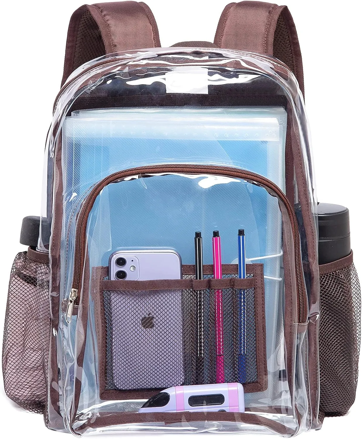 Vorspack Clear Backpack Heavy Duty PVC Transparent Backpack with Reinforced Strap for College Workplace - Coffee