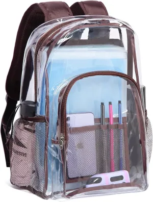Vorspack Clear Backpack Heavy Duty PVC Transparent Backpack with Reinforced Strap for College Workplace - Coffee