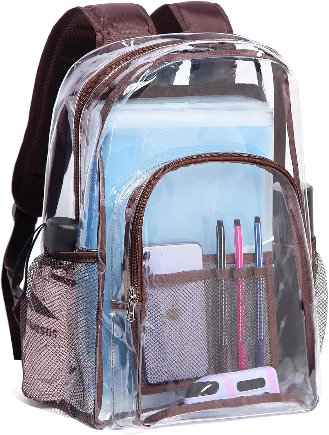Vorspack Clear Backpack Heavy Duty PVC Transparent Backpack with Reinforced Strap for College Workplace - Coffee