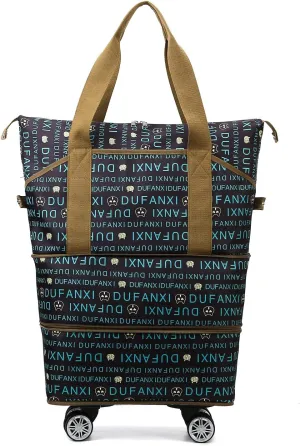 Wheeled Shopping Bag for Women  Expandable Travel Duffel with Shoulder Strap, Water-Resistant, Detachable Wheels, Dry-Wet Separation, Carry-On Tote