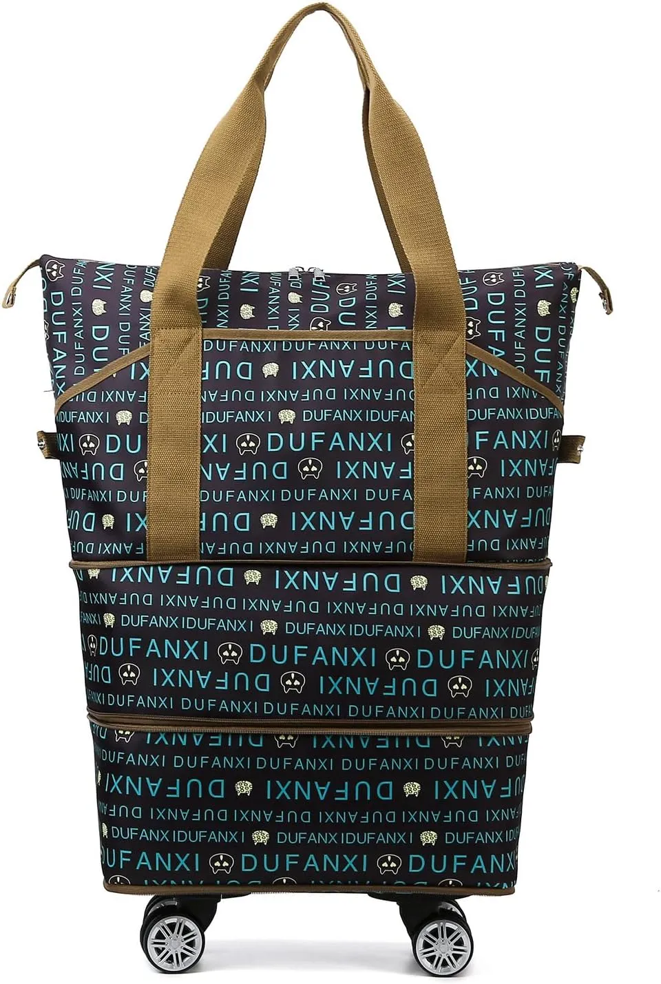 Wheeled Shopping Bag for Women  Expandable Travel Duffel with Shoulder Strap, Water-Resistant, Detachable Wheels, Dry-Wet Separation, Carry-On Tote