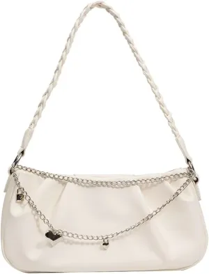 Women's Cloud Shoulder Bag Small PU Leather Totes Bag Fashion Pleated Purse Y2k Handbag Satchel with Chain