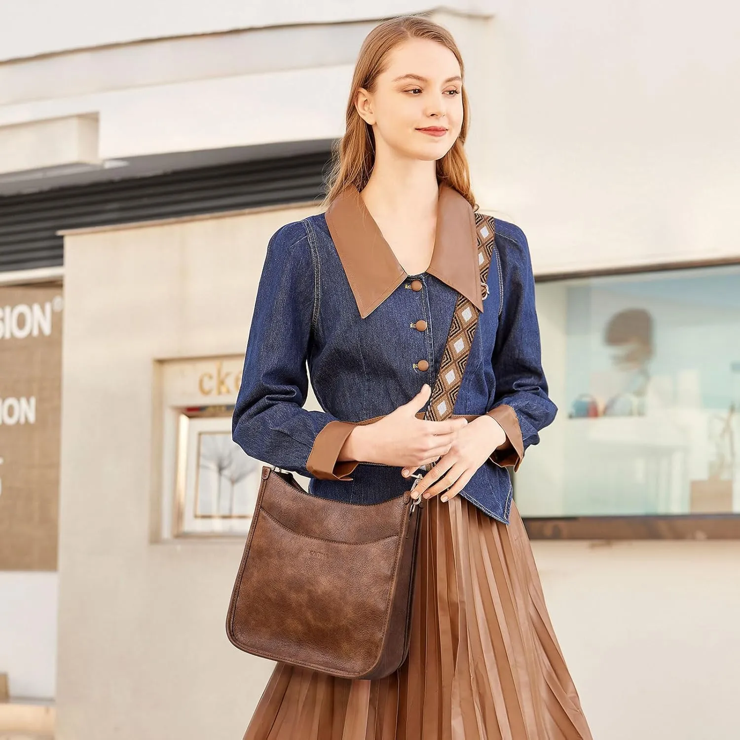 Women's Shoulder Handbags Fashion Vegan Leather Crossbody Bag Shoulder Purse For Ladies with 2PCS Adjustable Strap