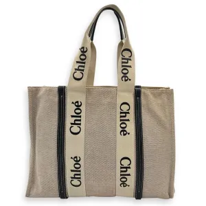 Woody Tote Bag Medium Beige in Canvas