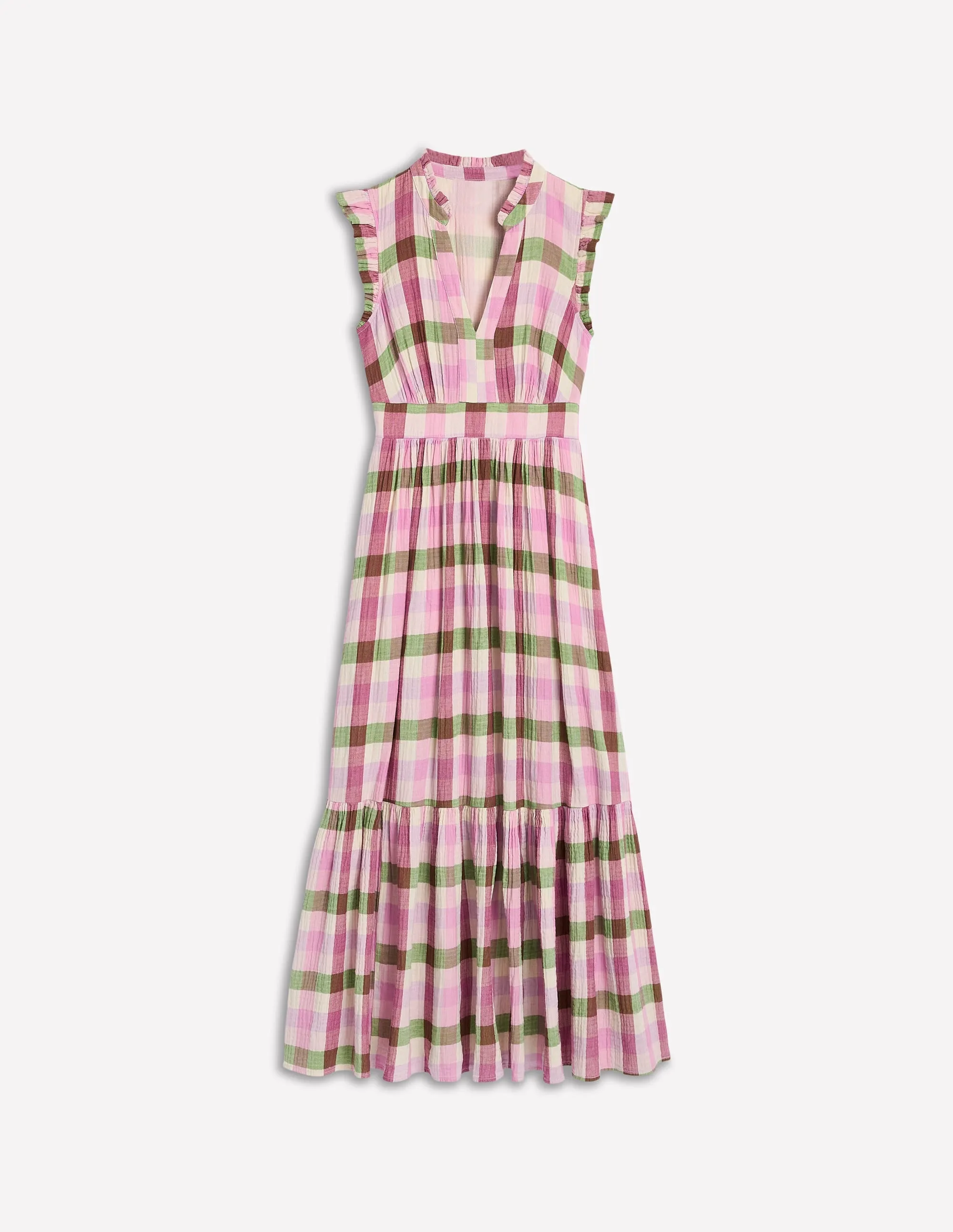 Wren Double Cloth Midi Dress-Pink and Green Multigingham