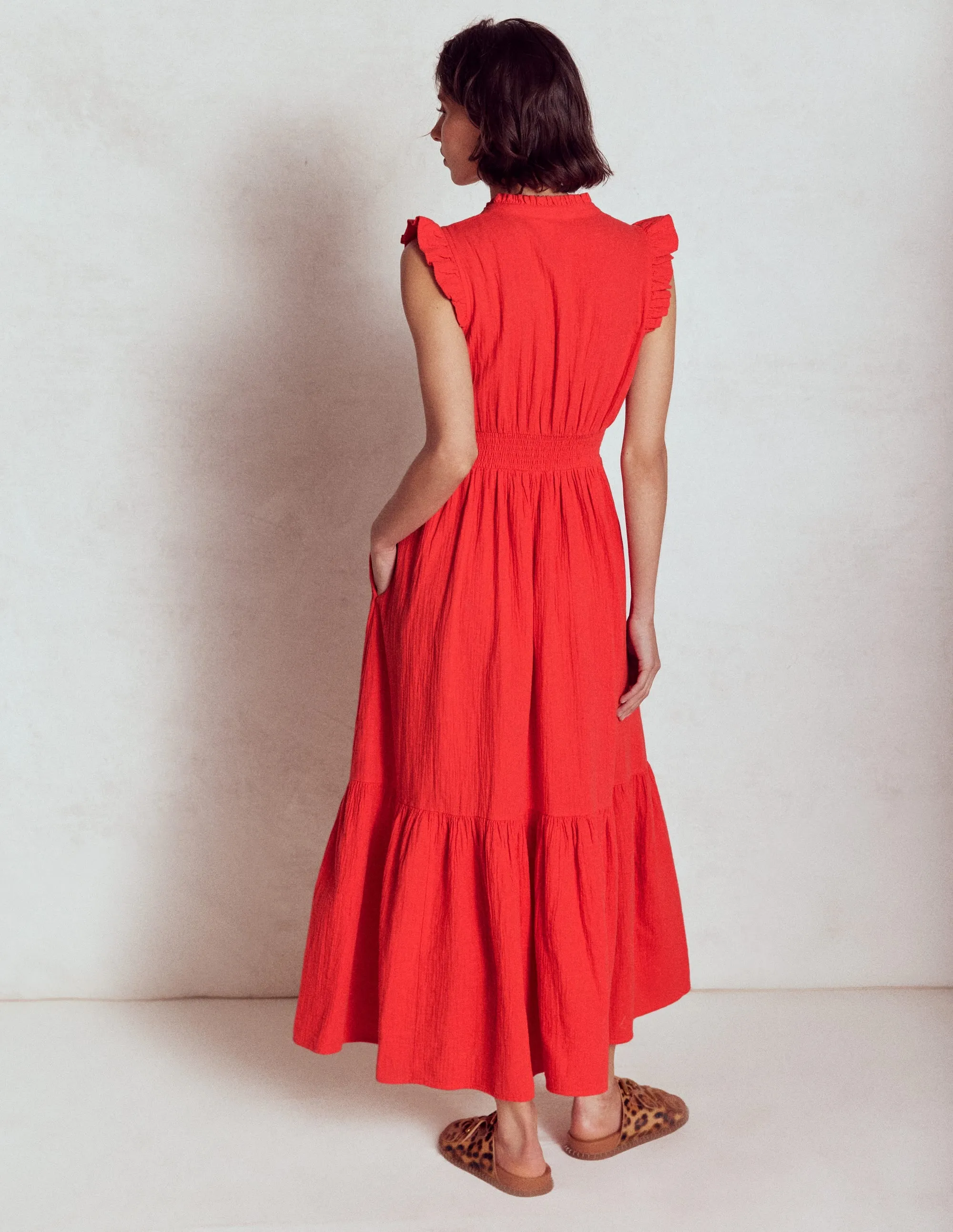 Wren Double Cloth Midi Dress-Strawberry Tart Red