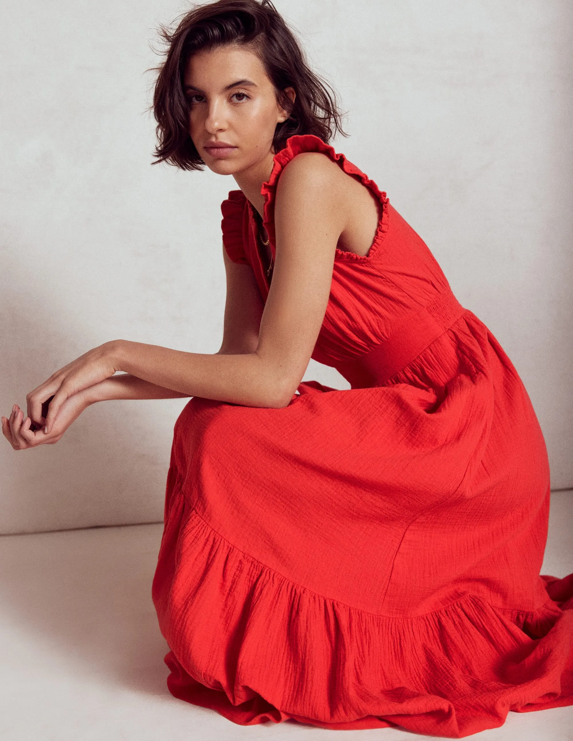 Wren Double Cloth Midi Dress-Strawberry Tart Red
