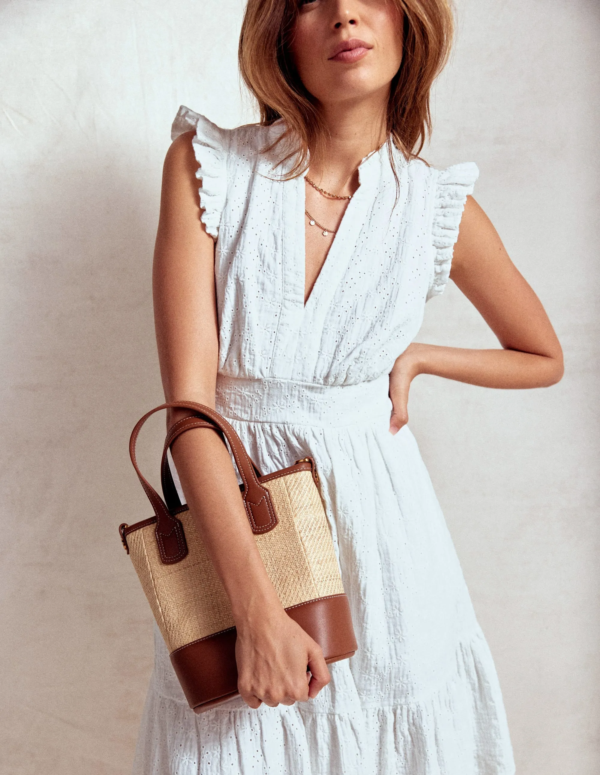Wren Double Cloth Short Dress-White