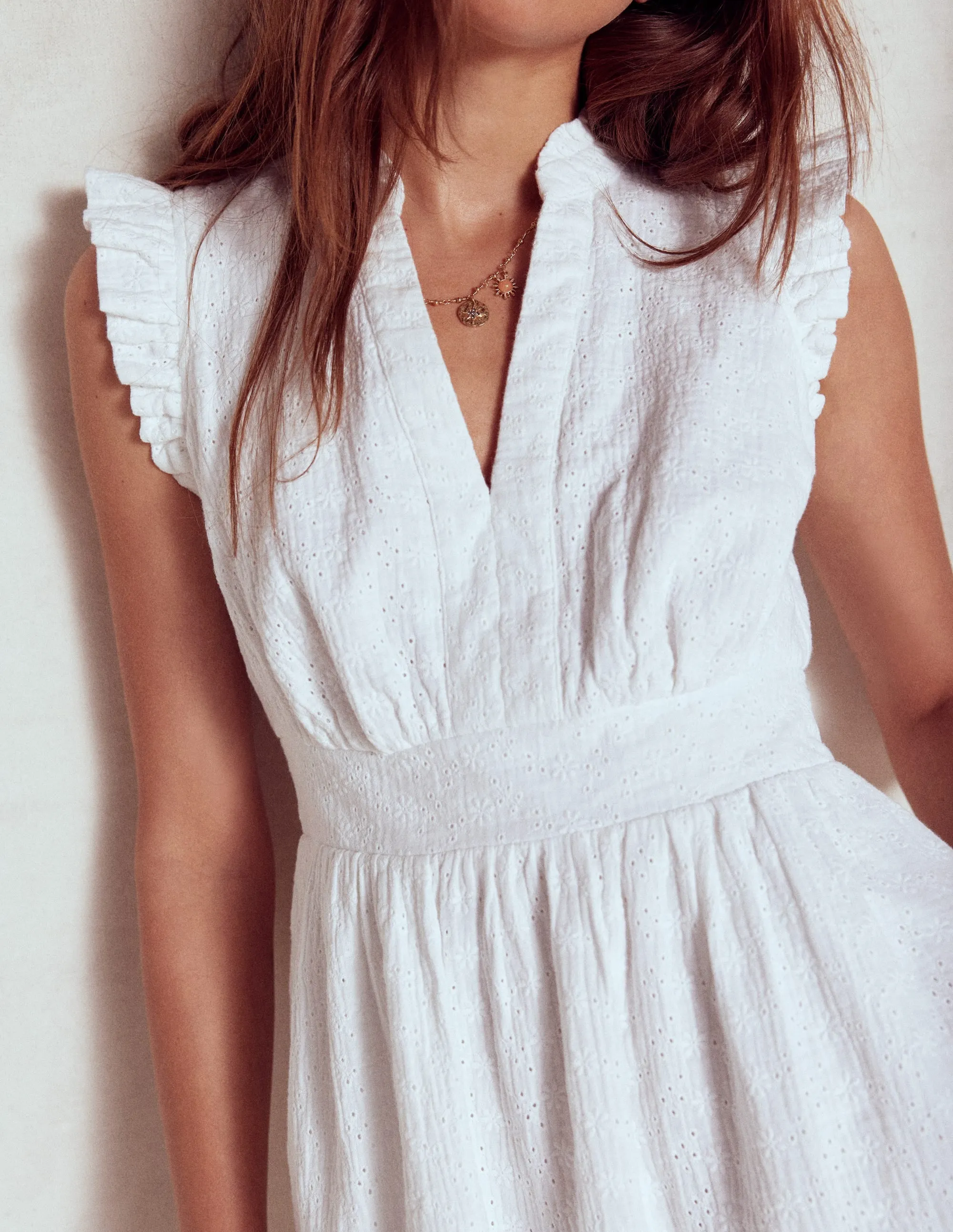 Wren Double Cloth Short Dress-White