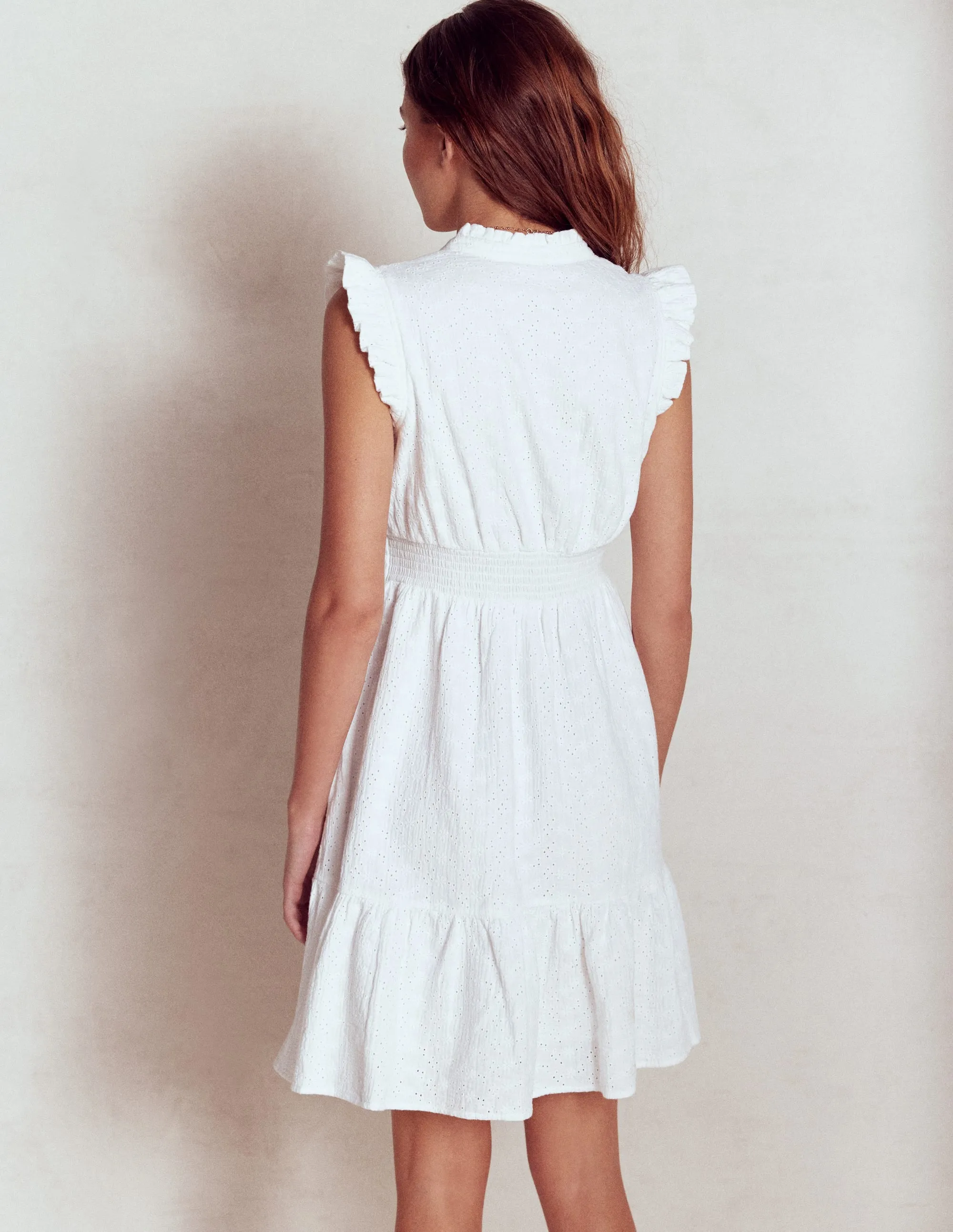 Wren Double Cloth Short Dress-White