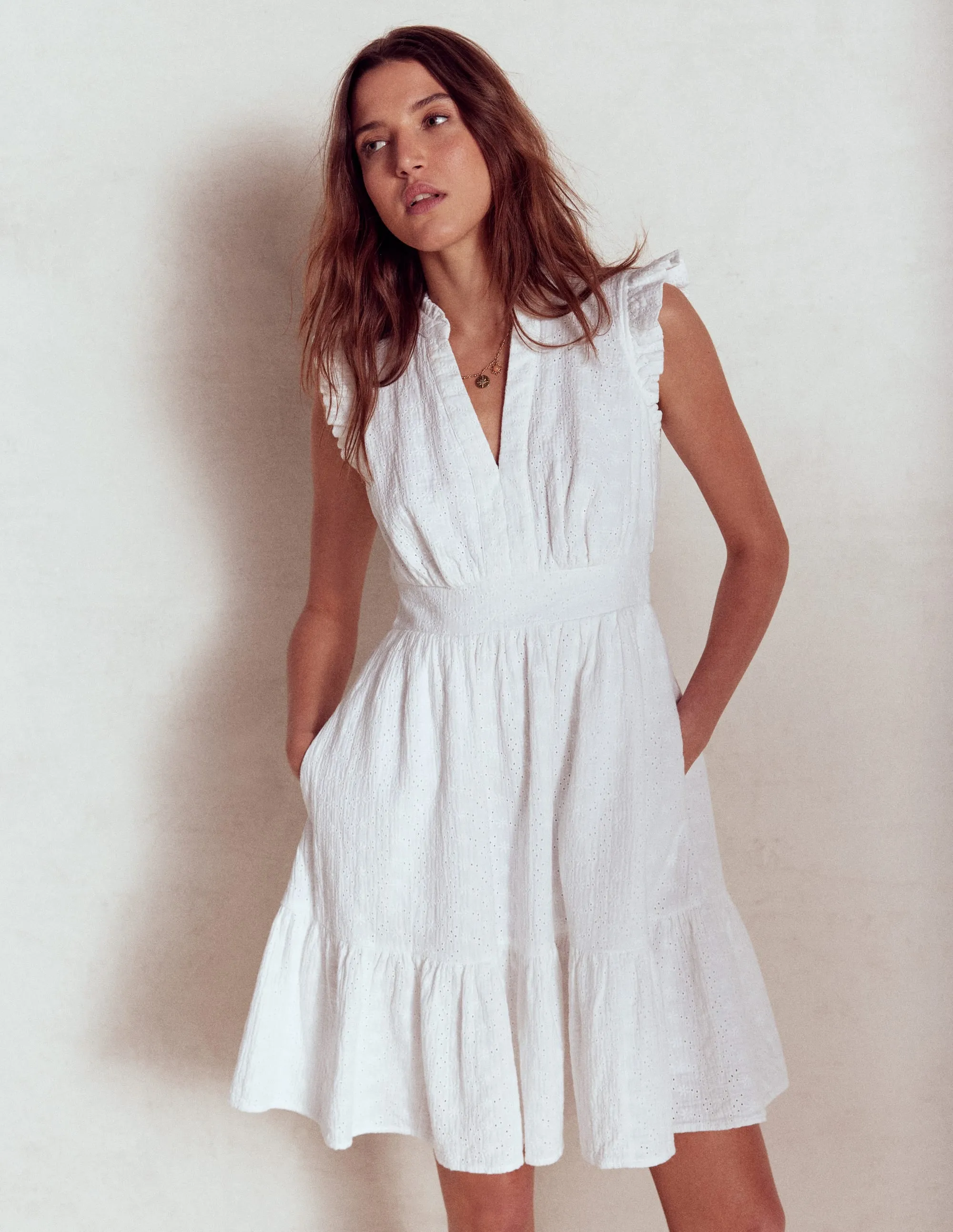 Wren Double Cloth Short Dress-White