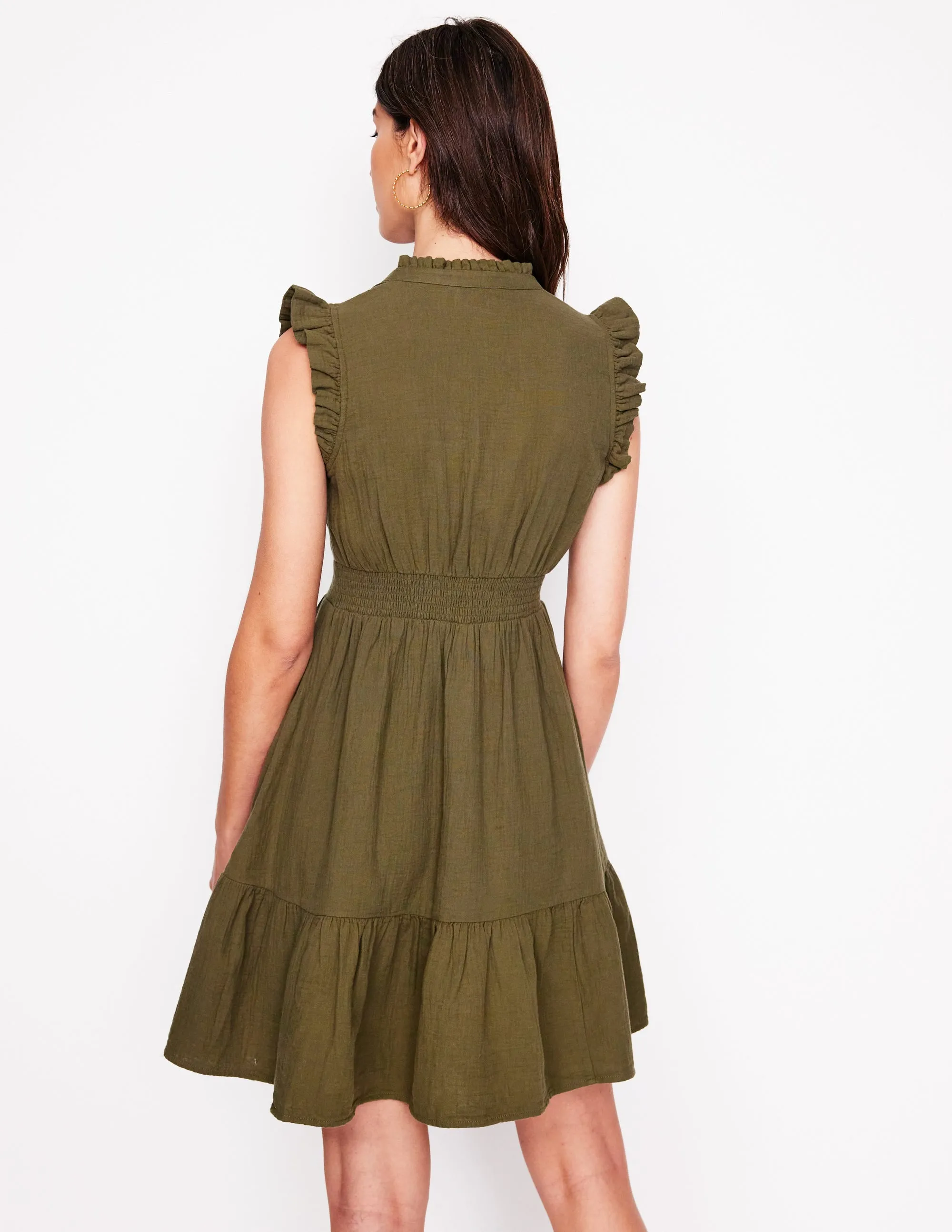 Wren Double Cloth Short Dress-Woodland Green