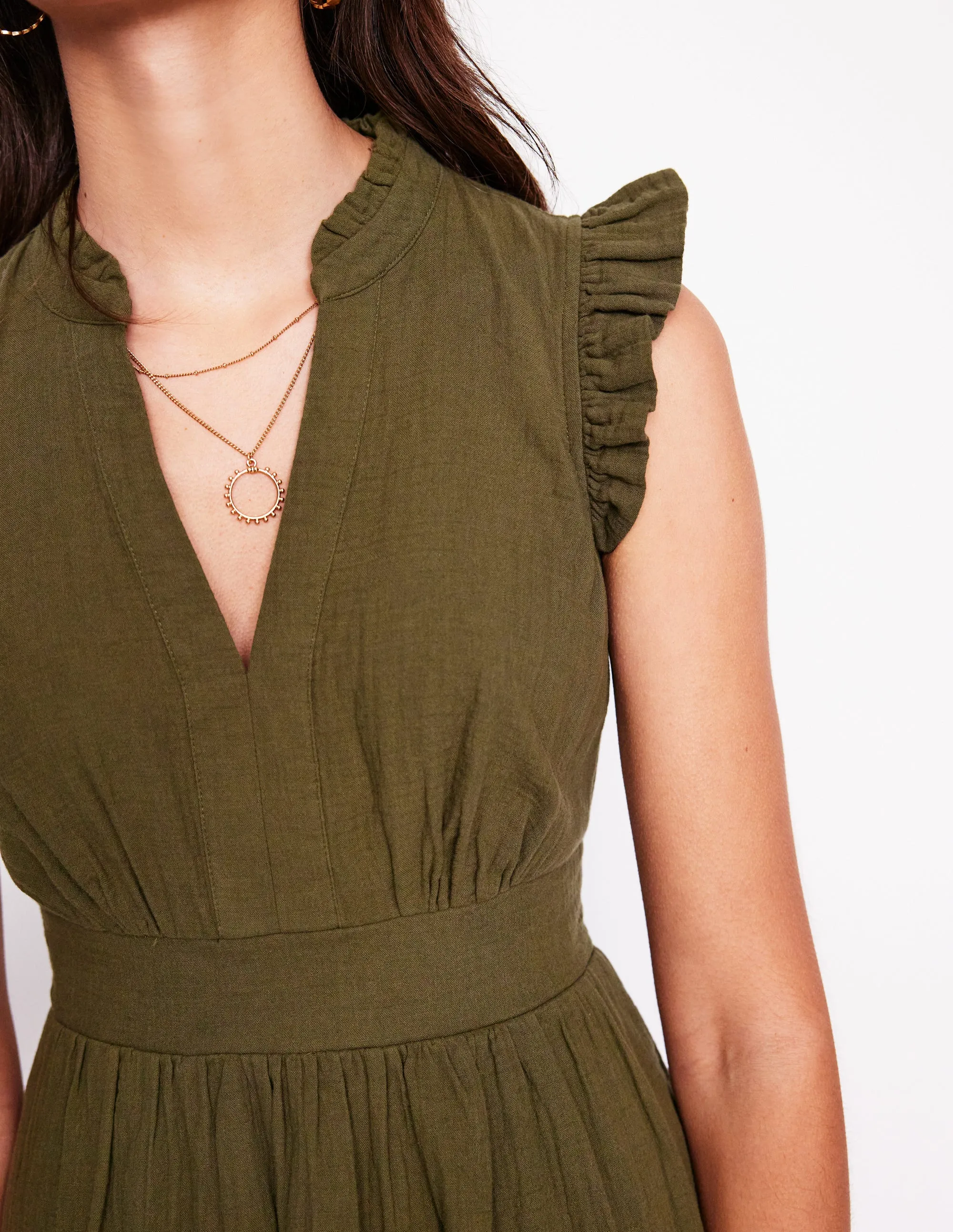 Wren Double Cloth Short Dress-Woodland Green