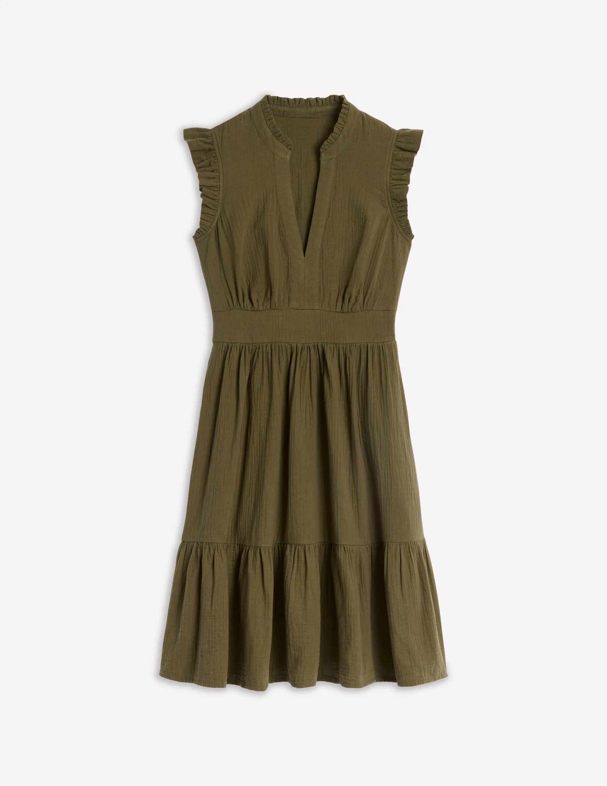 Wren Double Cloth Short Dress-Woodland Green